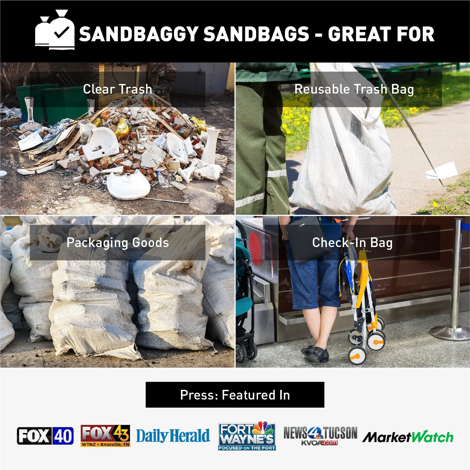 31" x 45" Large Sandbags [100 lbs Capacity] - 6 Mil Contractor Trash Bags