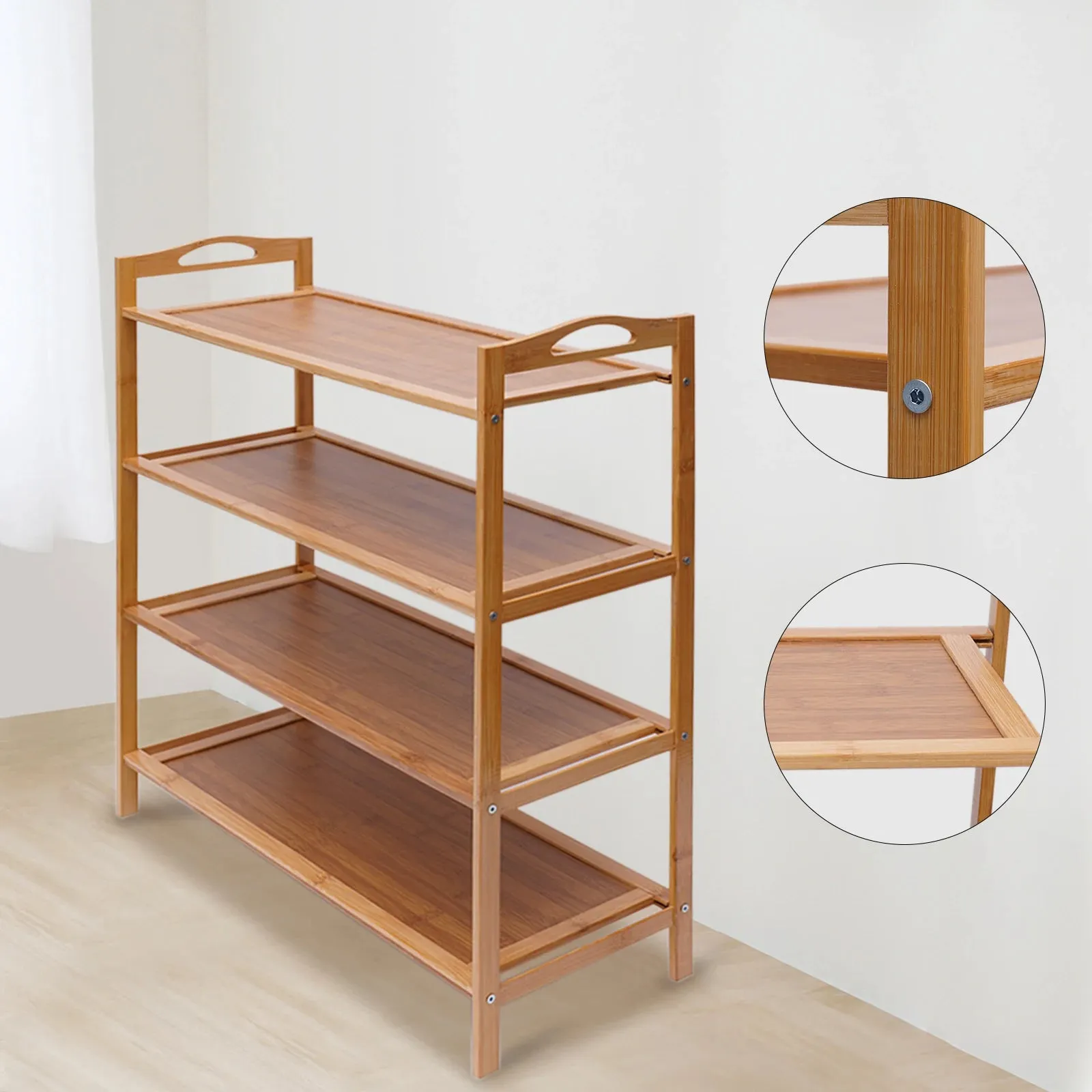 4-Tier Bamboo Shoe Rack with 23.6 Inch Width for Living Room, Bedroom, and Entryway