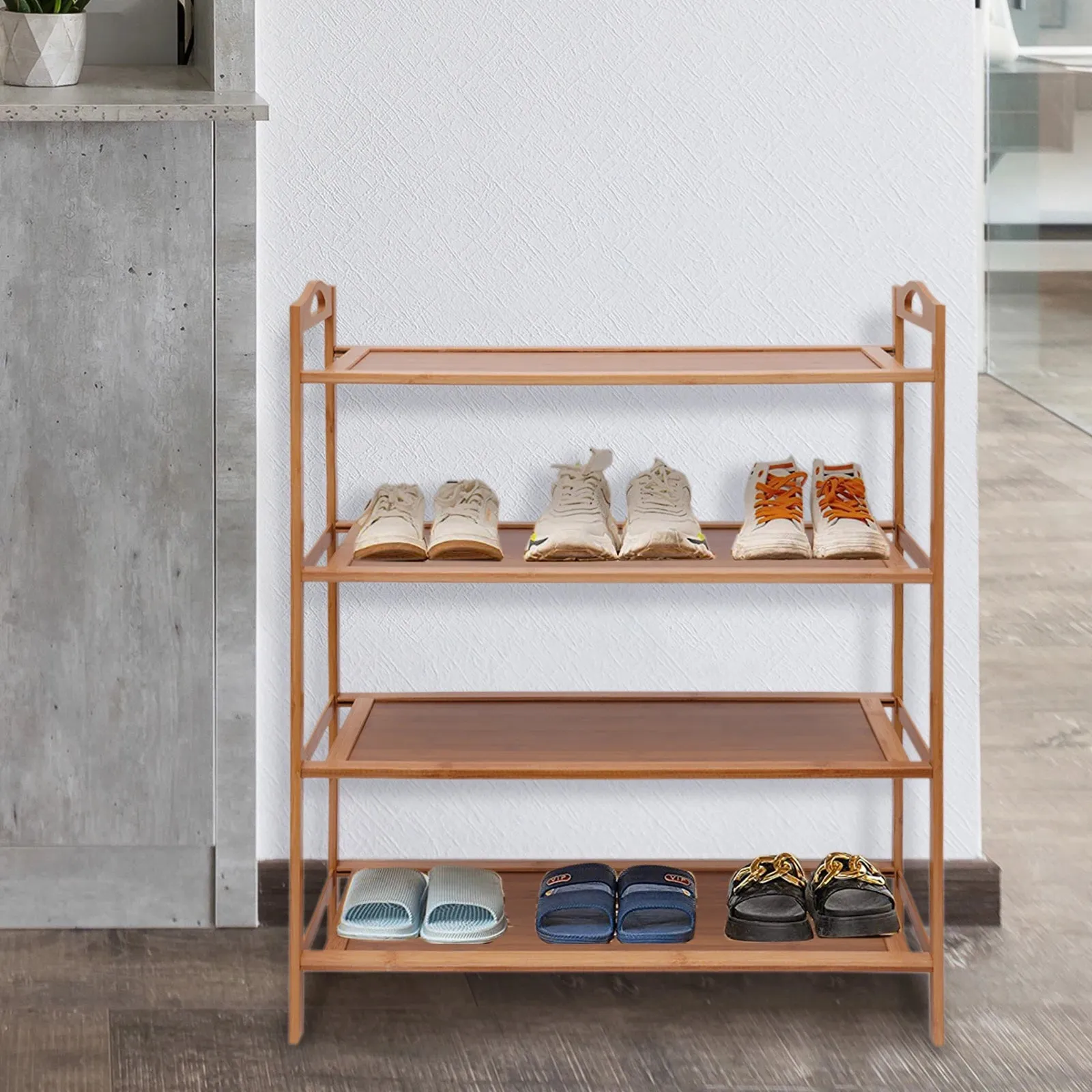 4-Tier Bamboo Shoe Rack with 23.6 Inch Width for Living Room, Bedroom, and Entryway