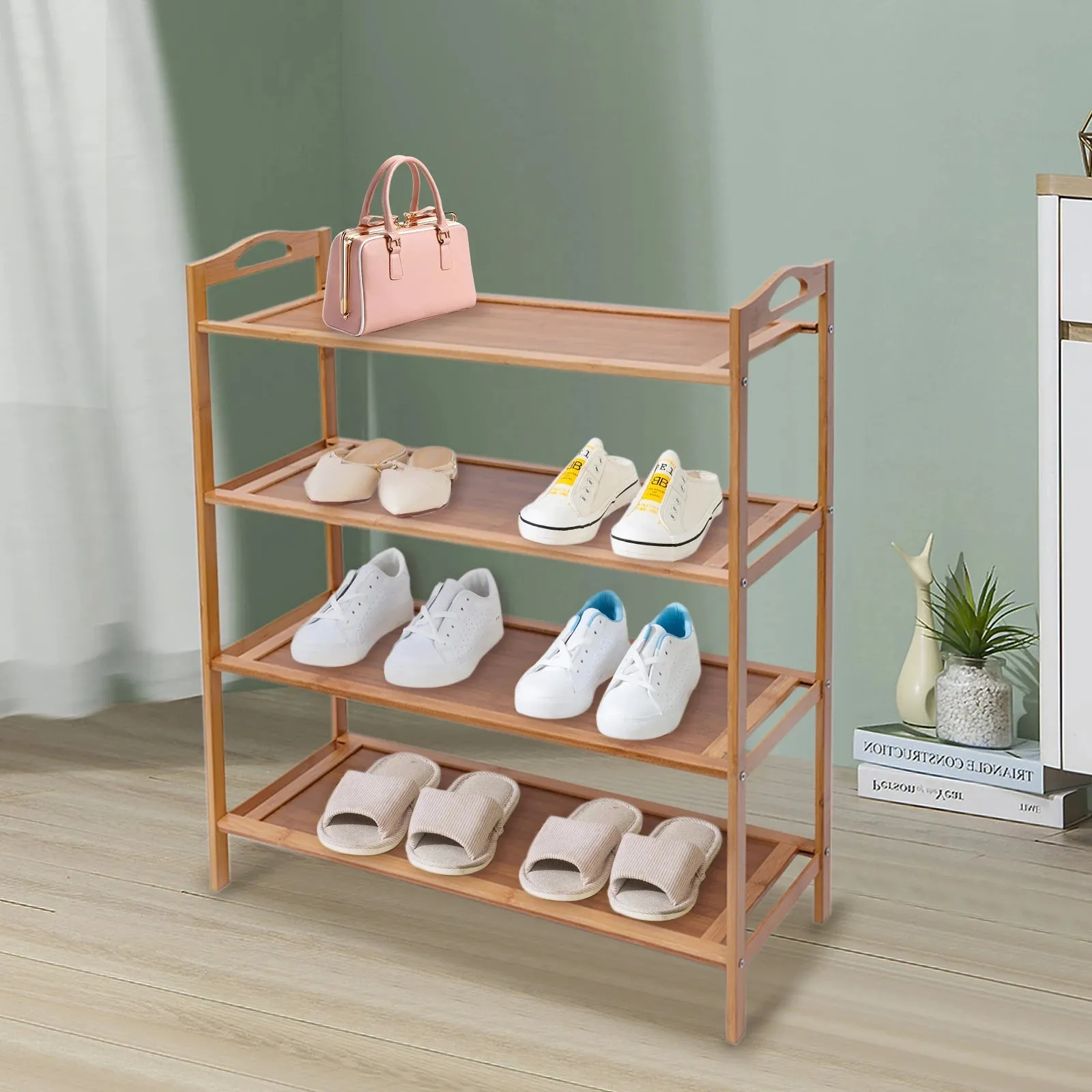 4-Tier Bamboo Shoe Rack with 23.6 Inch Width for Living Room, Bedroom, and Entryway