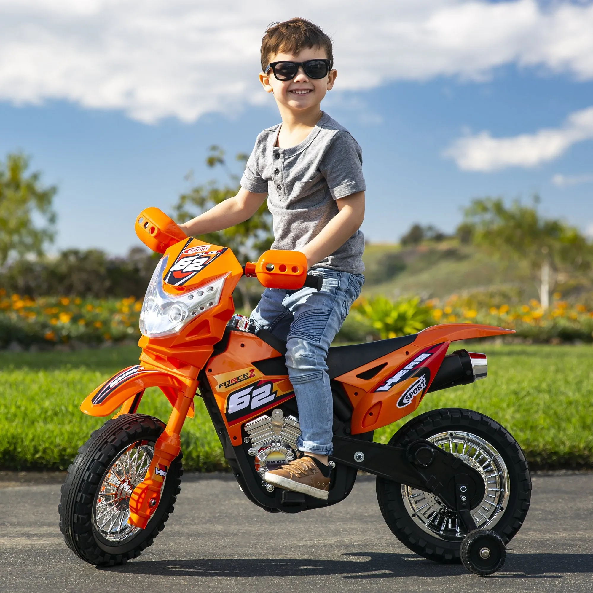 6V Kids Electric Ride-On Motorcycle Toy w/ Training Wheels, Lights, Music