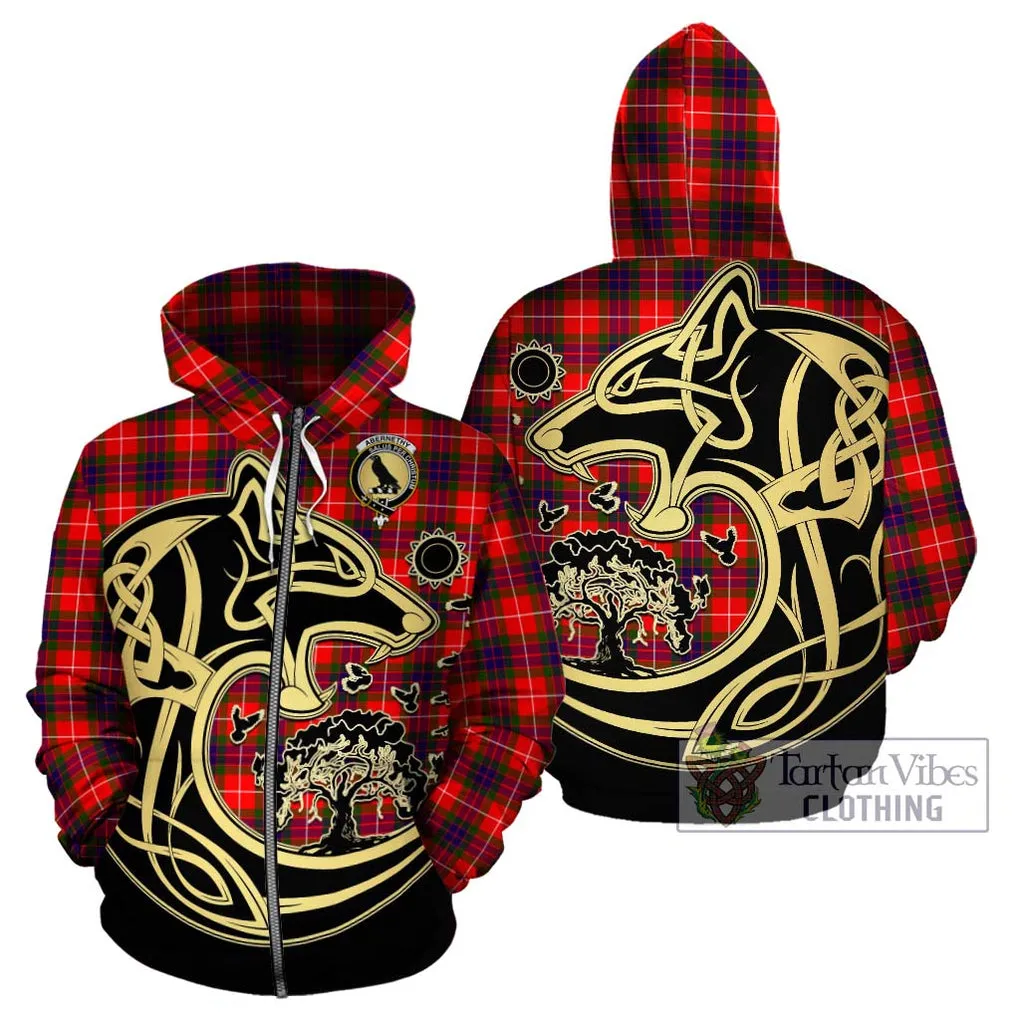 Abernethy Tartan Hoodie with Family Crest Celtic Wolf Style