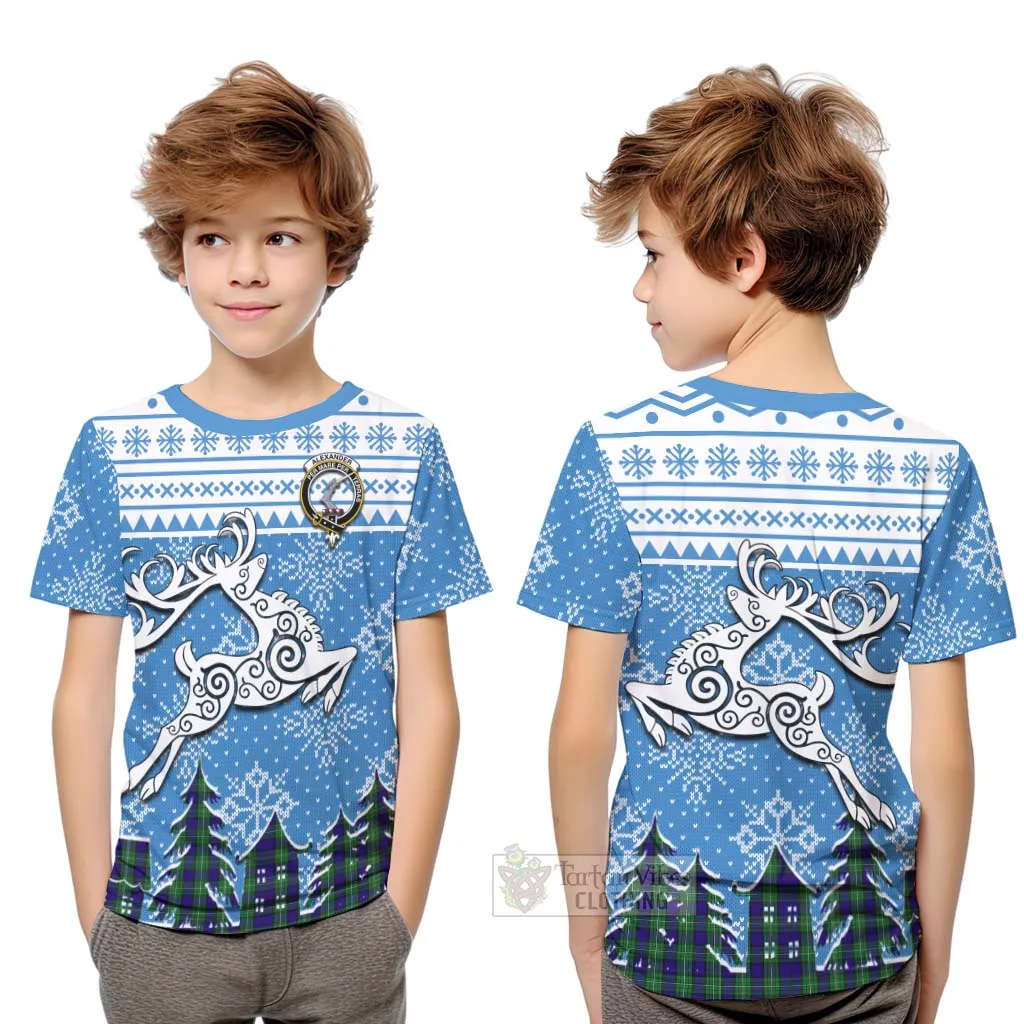 Alexander Clan Christmas Kid T-Shirt Celtic Reindeer Style