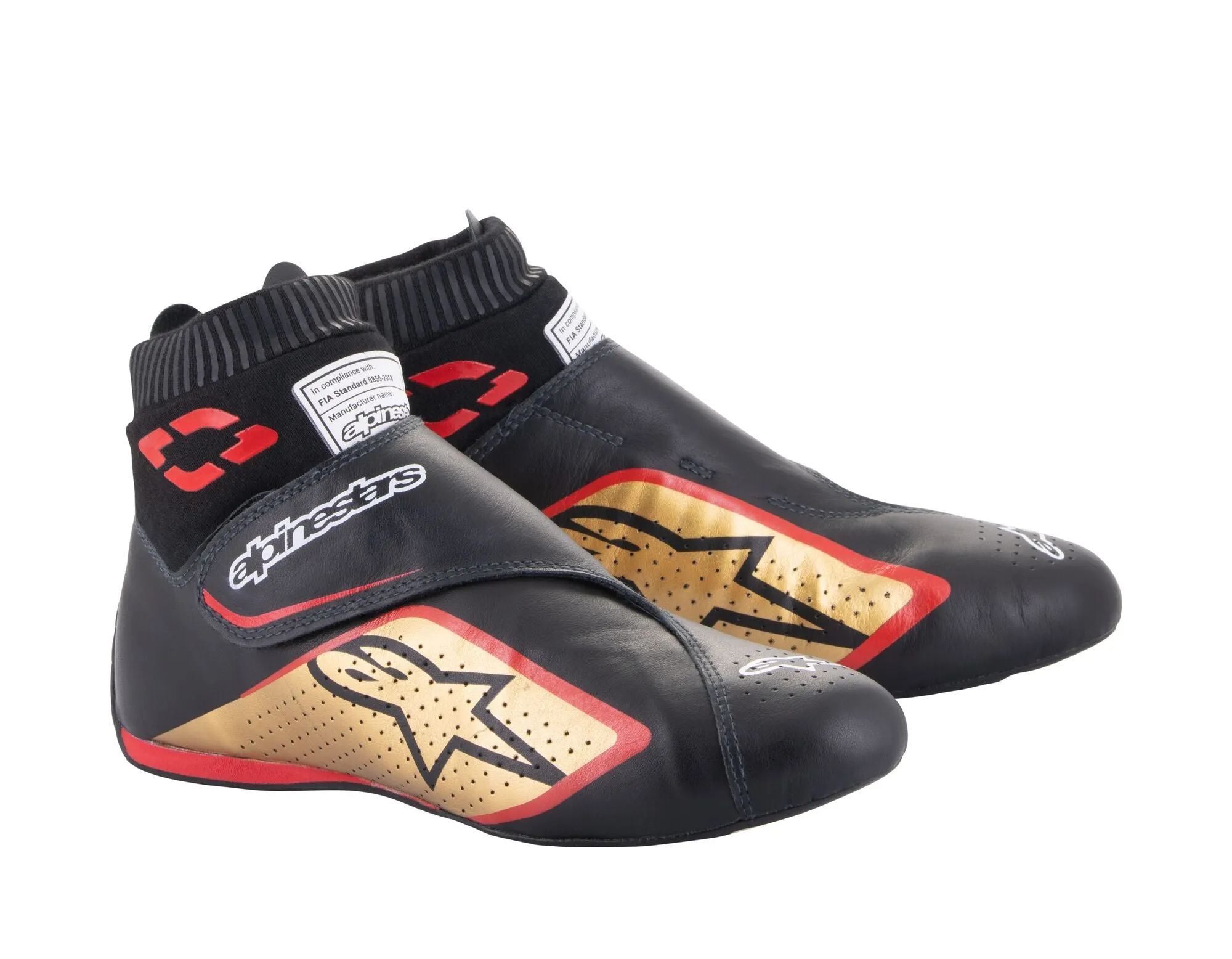 ALPINESTARS 2716022_1593_9 SUPERMONO V2 Racing shoes, FIA 8856-2018, black/gold/red, Size 42