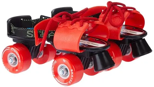 Amazon Brand - Symactive Roller Skates Combo Kit, Ultra-Durable, Adjustable, for 6 to 14 Years (Unisex, Red Skates with Knee Guard, Elbow Guard, Wrist Guard, Key)