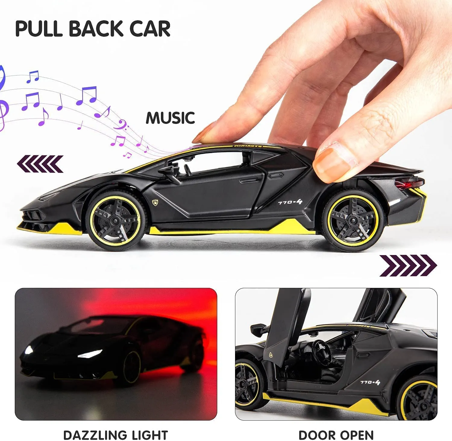 ARNIYAVALA Lamborghini Car Toy Die-cast Metal Car Model Car Pull Back car Super car with Openable Doors with Sound and Light for Birthdays Gift Party Decorations Great for Kids1:32 Scale