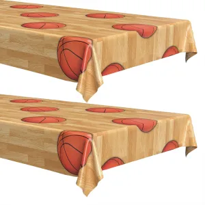 Basketball and Sports Party Supplies - Wood Court Plastic Table Cover, 54" x 108" (2 Pack)