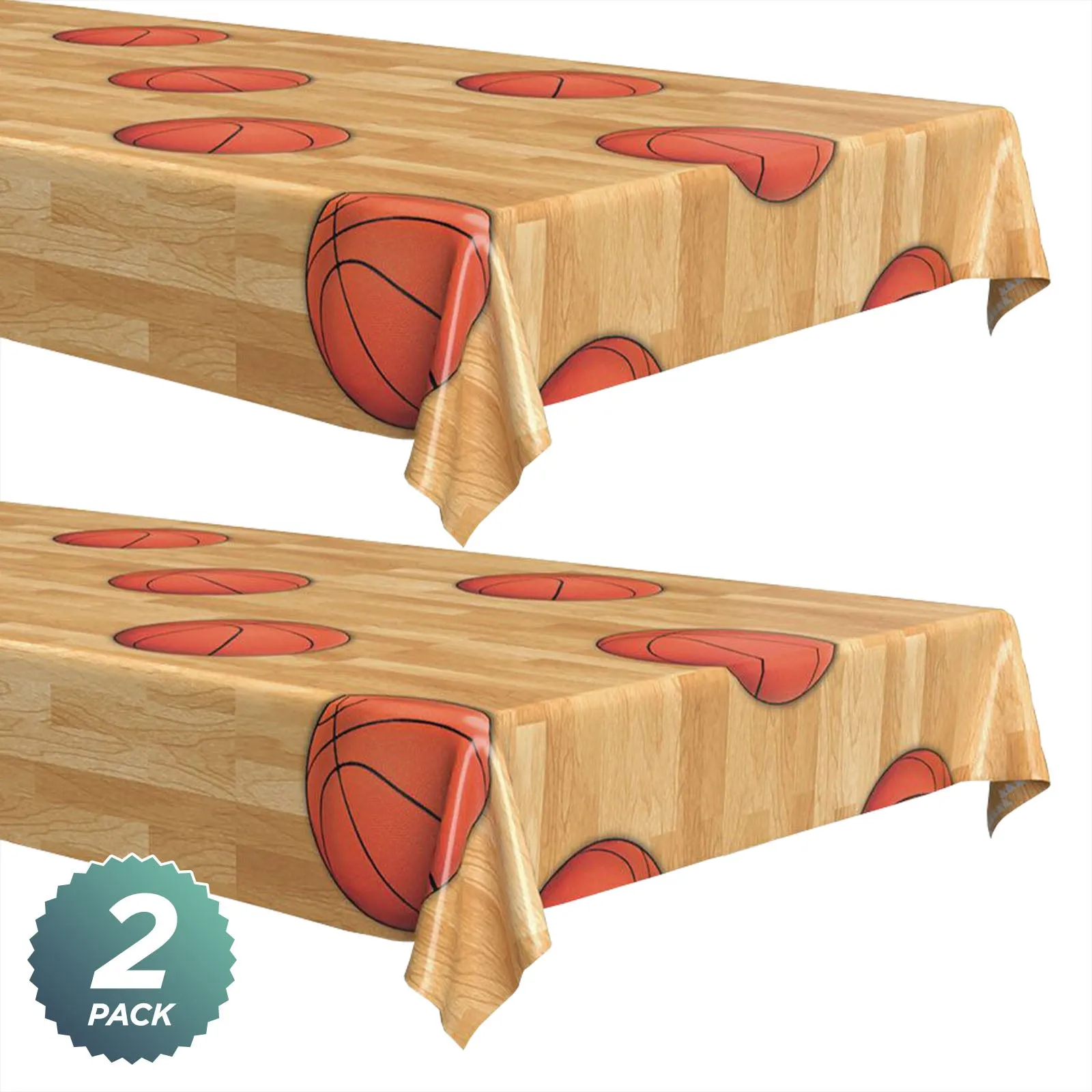 Basketball and Sports Party Supplies - Wood Court Plastic Table Cover, 54" x 108" (2 Pack)