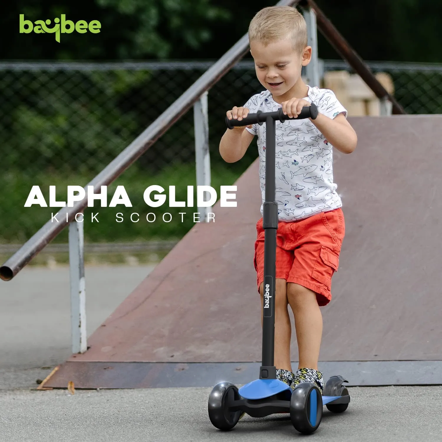 Baybee Alpha Kick Scooter for Kids, Smart 3 Wheel Kids Scooter with 4 Height Adjustable Handle, Runner Scooter with Led PU Wheels & Brake, Skate Scooter for Kids 3 to 10 Years Boys Girls (Blue)