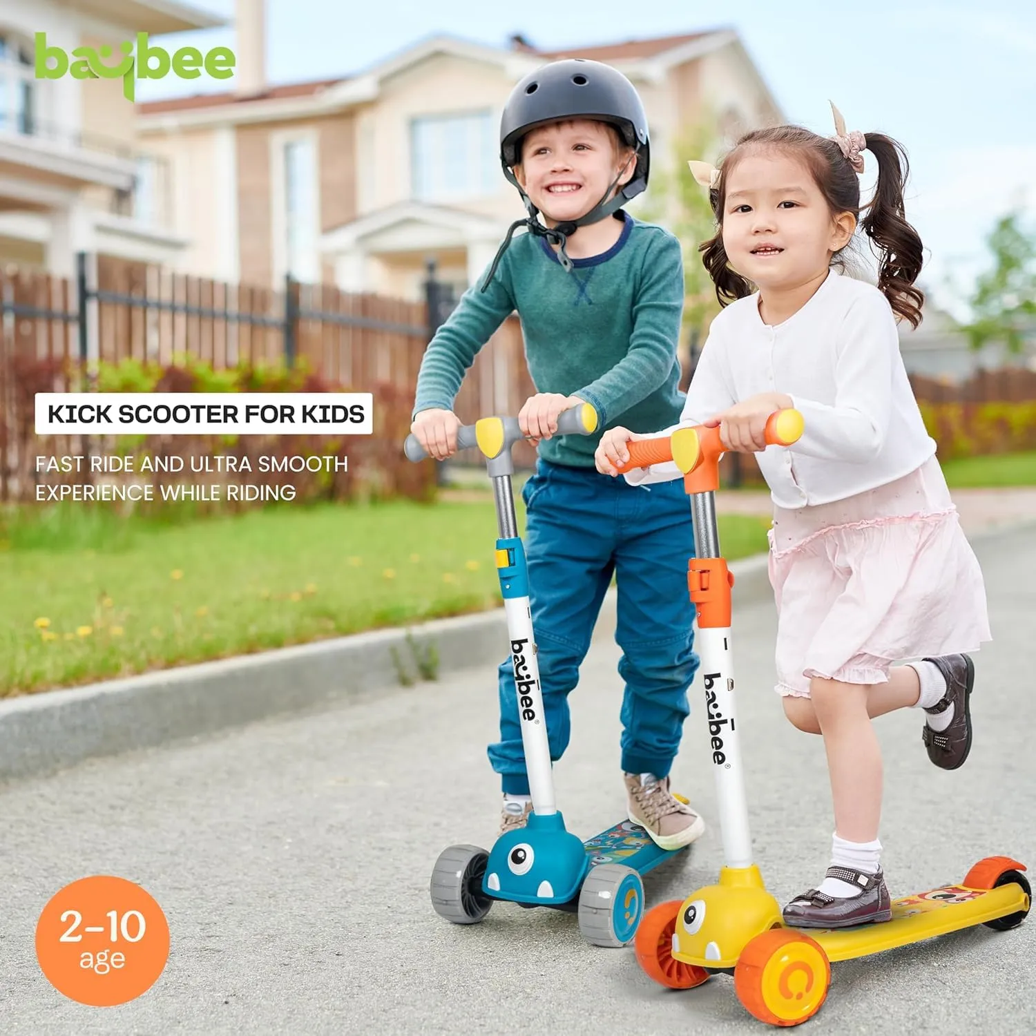 Baybee Maxi Kick Scooter for Kids, 3 Wheel Kids Scooter with 3 Height Adjustable Handle, Skate Scooter with Led PU Wheels & Rear Brake, Runner Scooter for Kids 2 to 10 Years Boys Girls (Yellow)