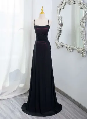 Black and Burgundy Scoop Straps Lace-up Long Party Dress, Simple Long Prom Dress