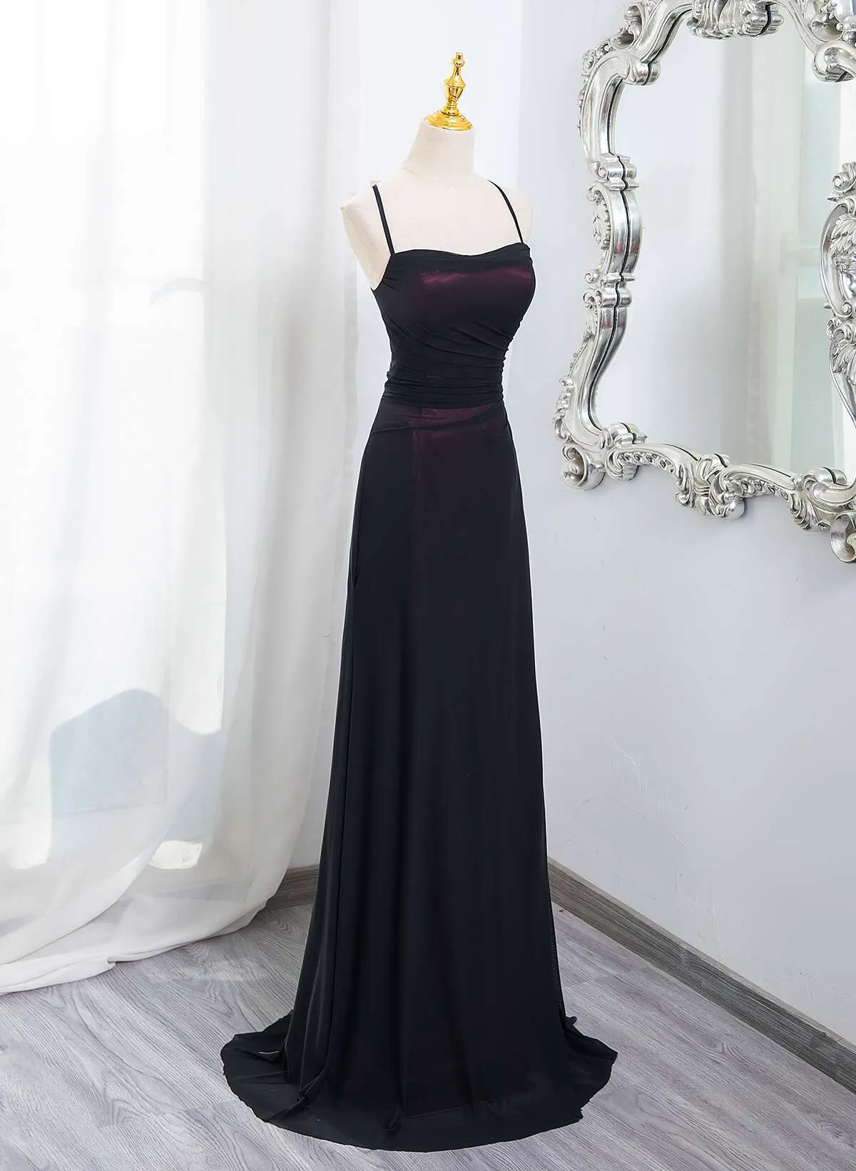 Black and Burgundy Scoop Straps Lace-up Long Party Dress, Simple Long Prom Dress