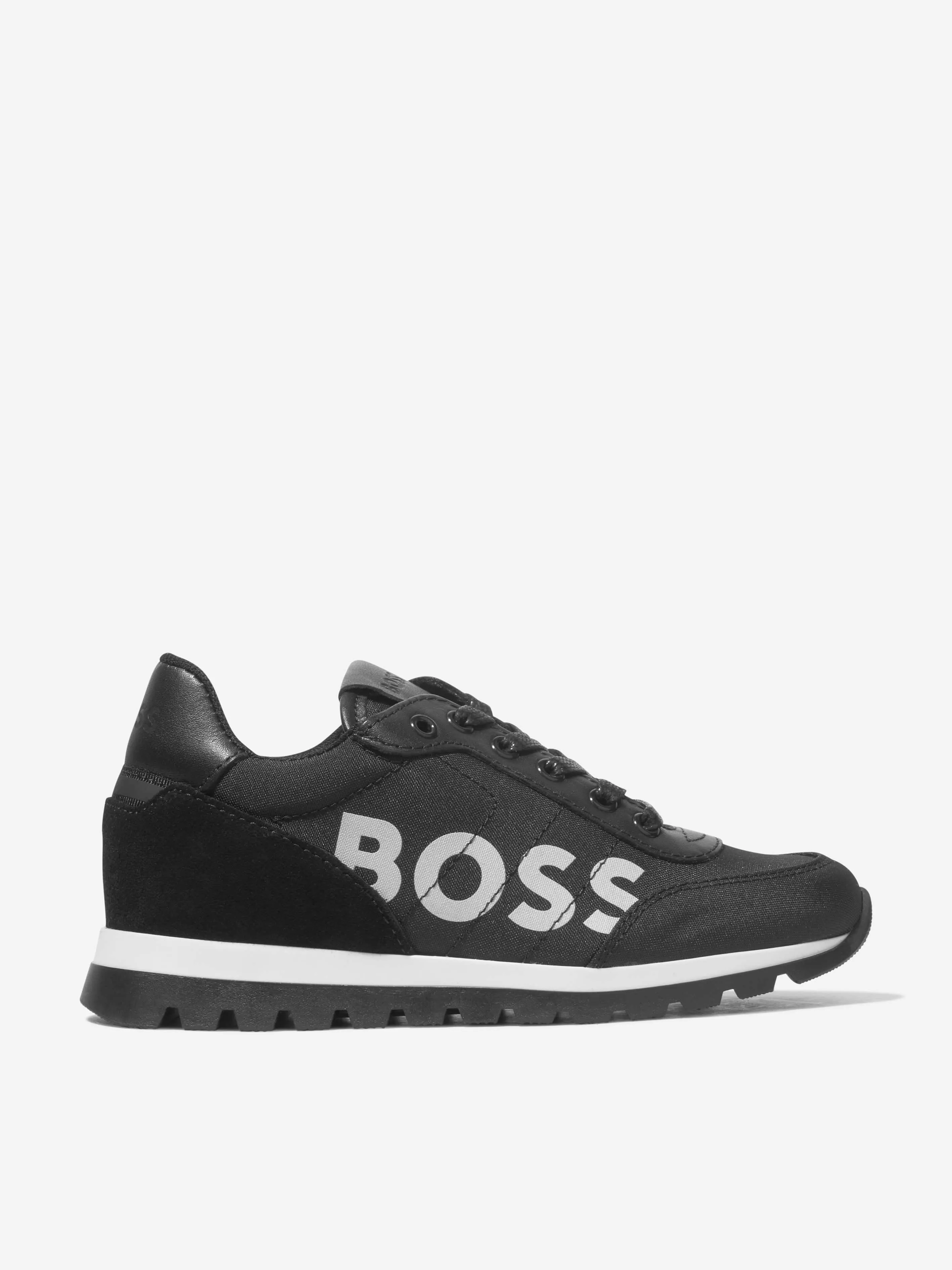 BOSS Boys Lace Up Logo Trainers in Black