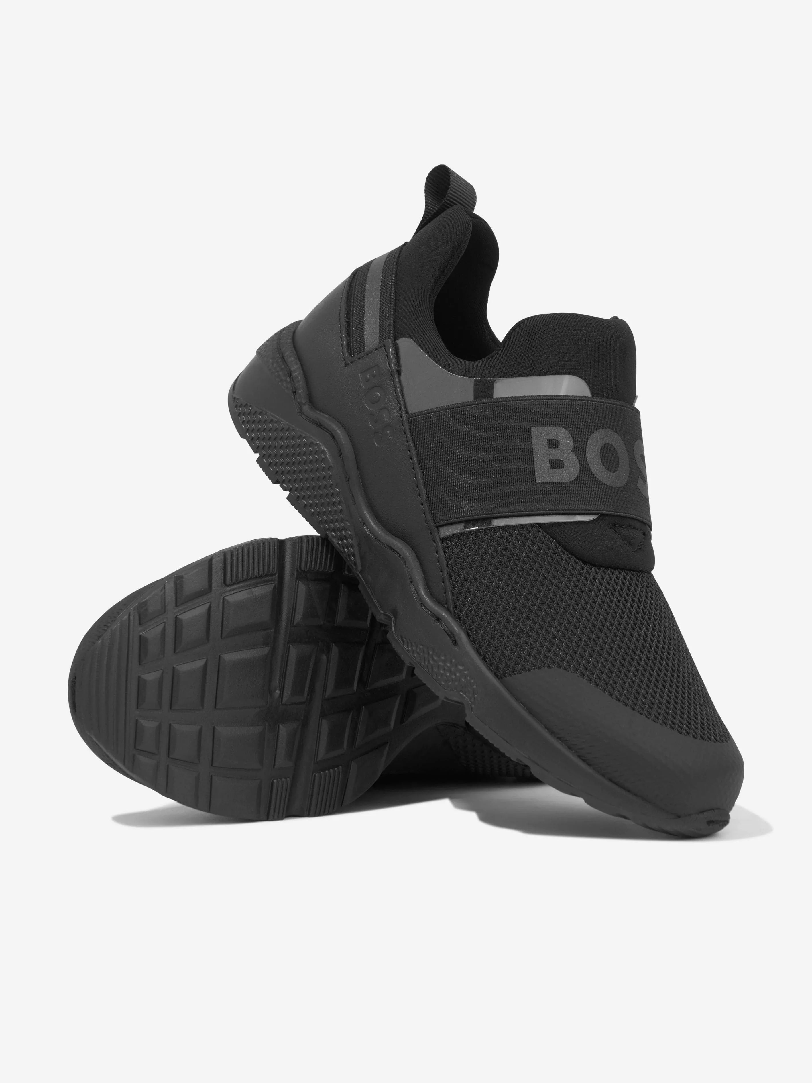 BOSS Boys Slip on Logo Trainers in Black