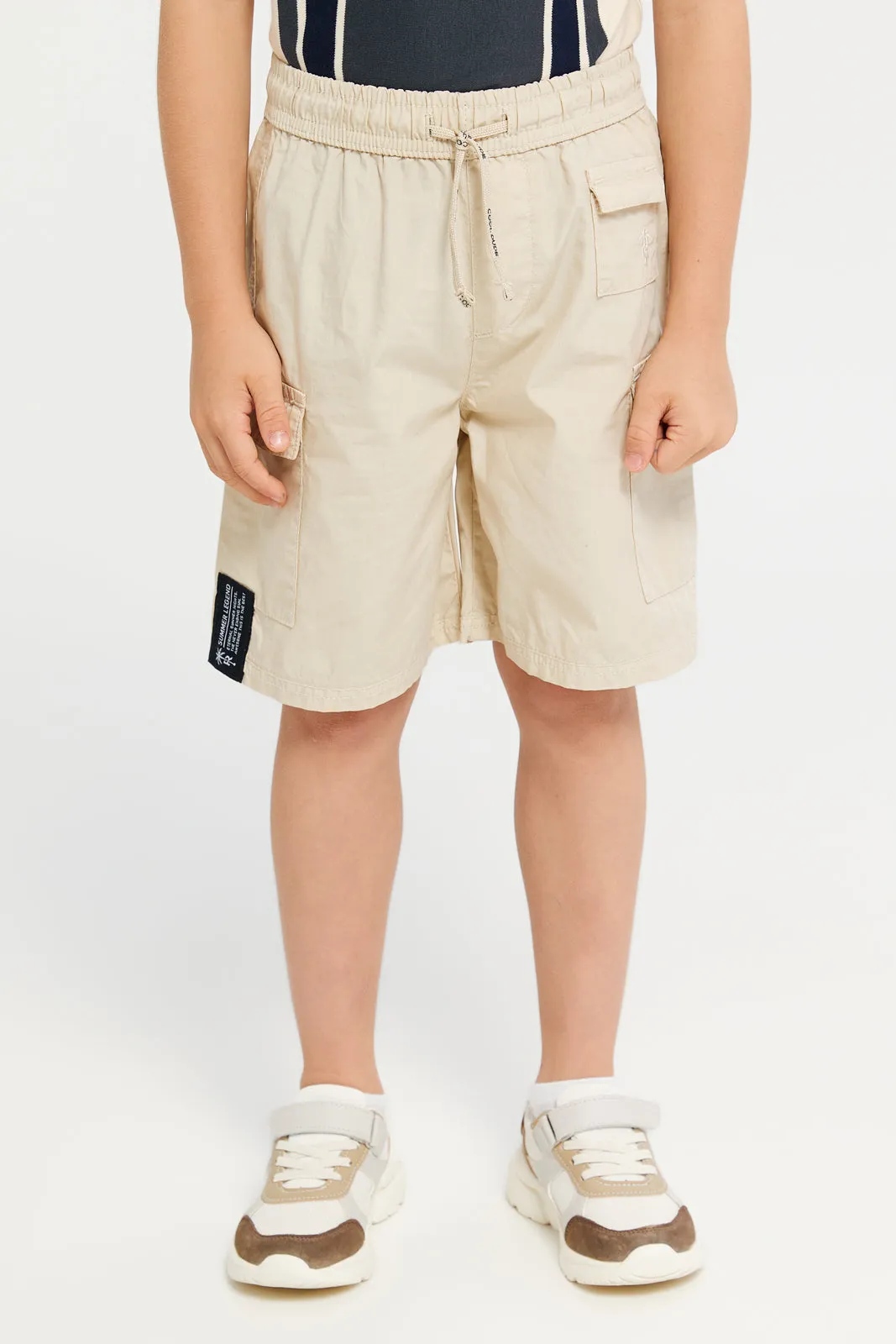 Boys Beige Cargo Pocket Shorts