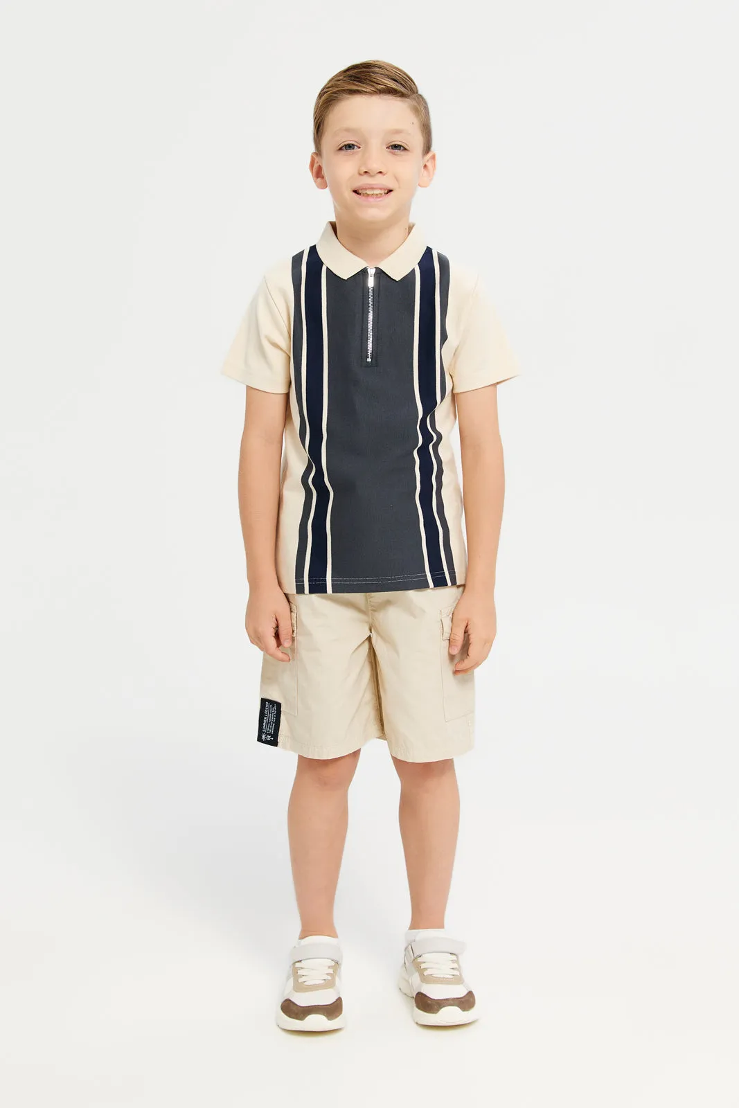 Boys Beige Cargo Pocket Shorts