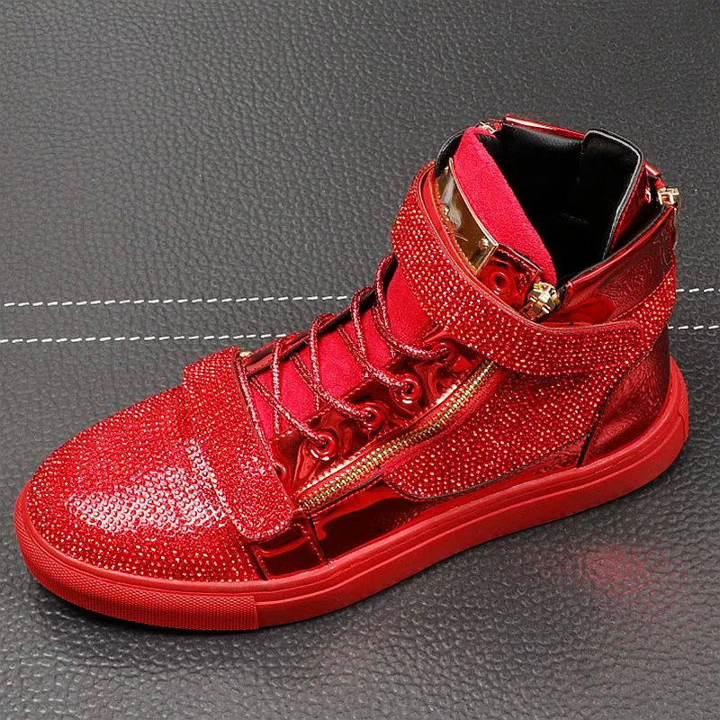 Casual Microfiber Rhinestone Decoration High Top Sneakers