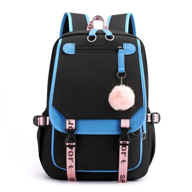 Casual Outdoor Traveling Backpack Schoolbag Simple Multi-Layer Computer Double Shoulder Bag(Black With Blue)