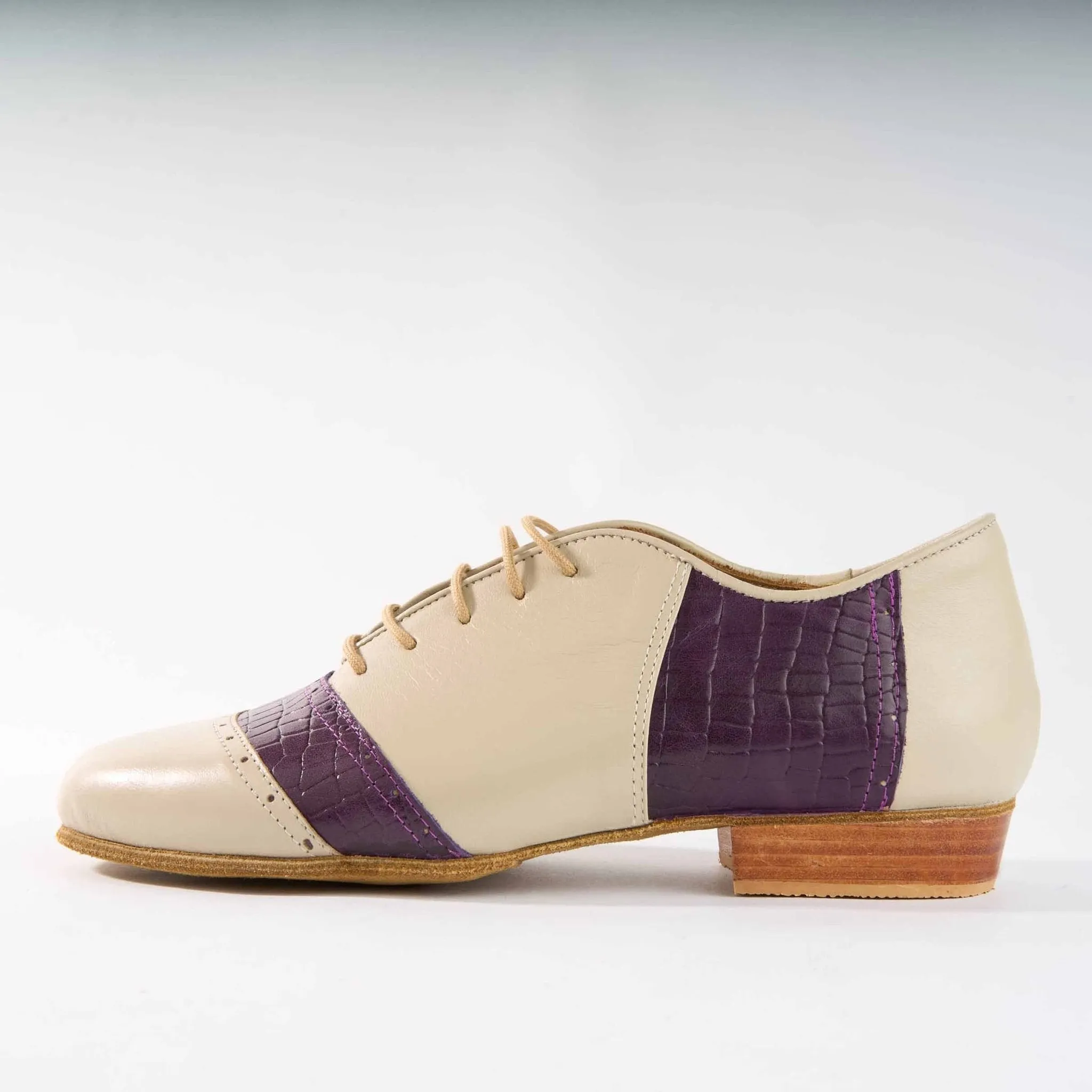 Cream with Purple Crocodile Leather - Handmade Shoes - Rock 3068