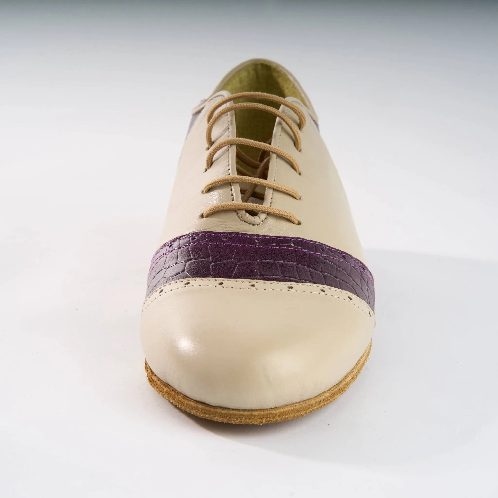 Cream with Purple Crocodile Leather - Handmade Shoes - Rock 3068