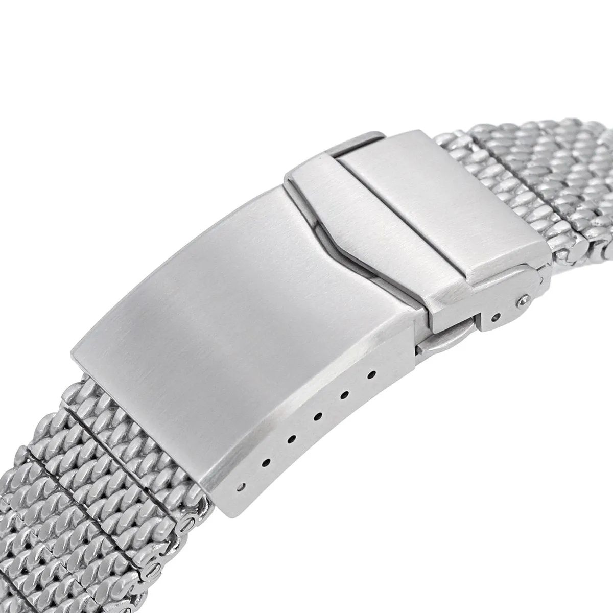 Curved End Massy Mesh Watch Band compatible with Seiko 5 - 5kx, V-Clasp, Brushed