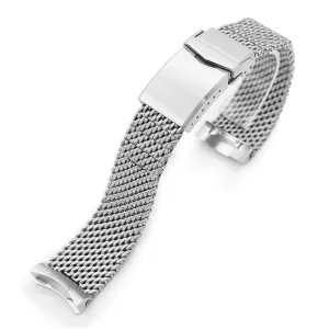 Curved End Massy Mesh Watch Band compatible with Seiko 5 - 5kx, V-Clasp, Brushed