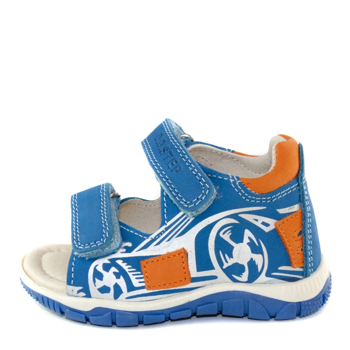 D.D. Step Toddler Double Strap Boy Sandals With Race Car Pattern - Supportive Leather Shoes From Europe - AFO Friendly