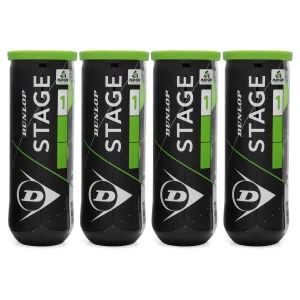 Dunlop Stage 1 Green Tennis Balls - Pack of 4 (Total 12 Balls)