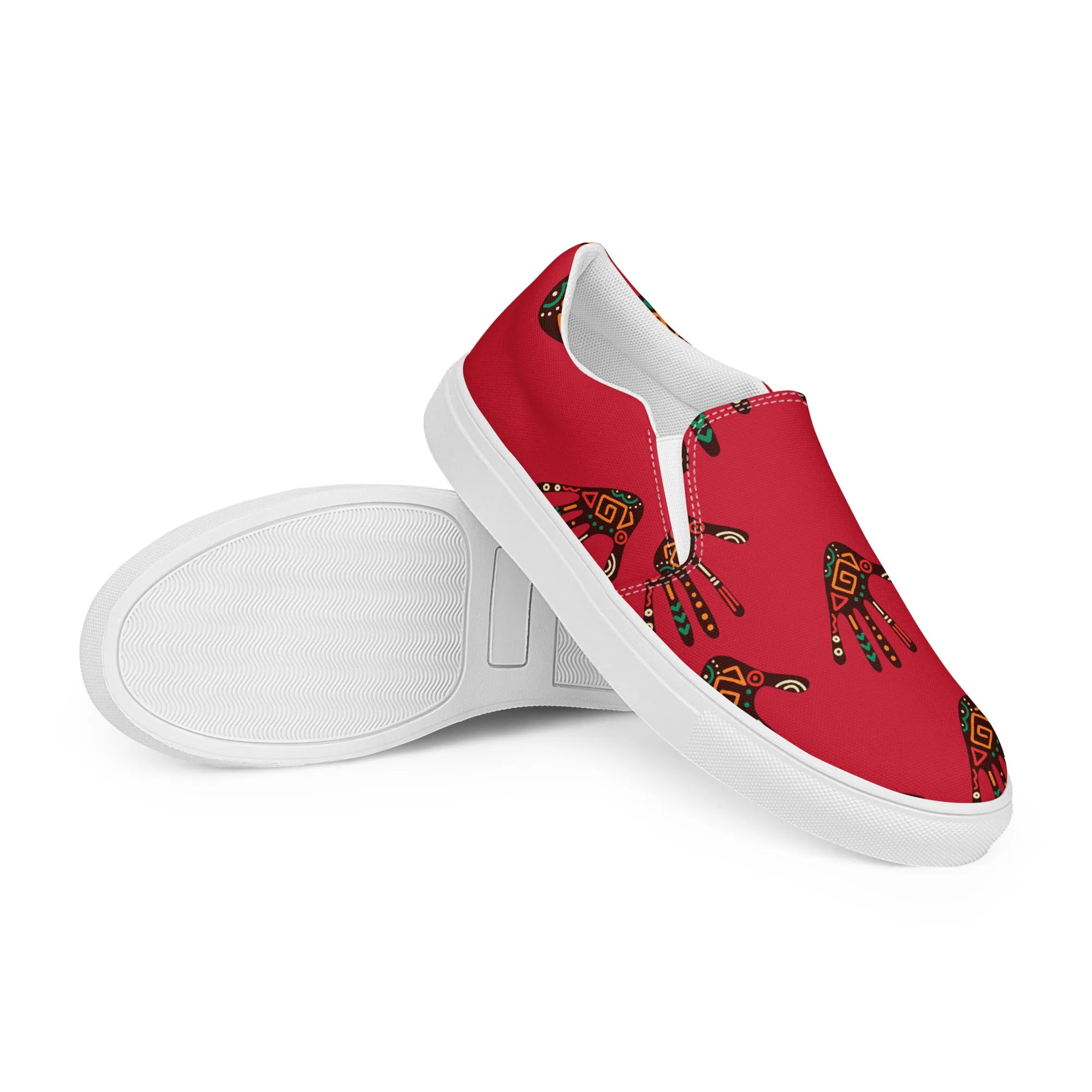 Duro Crimson Tribal Palm Print Men’s Slip-On Canvas Shoes