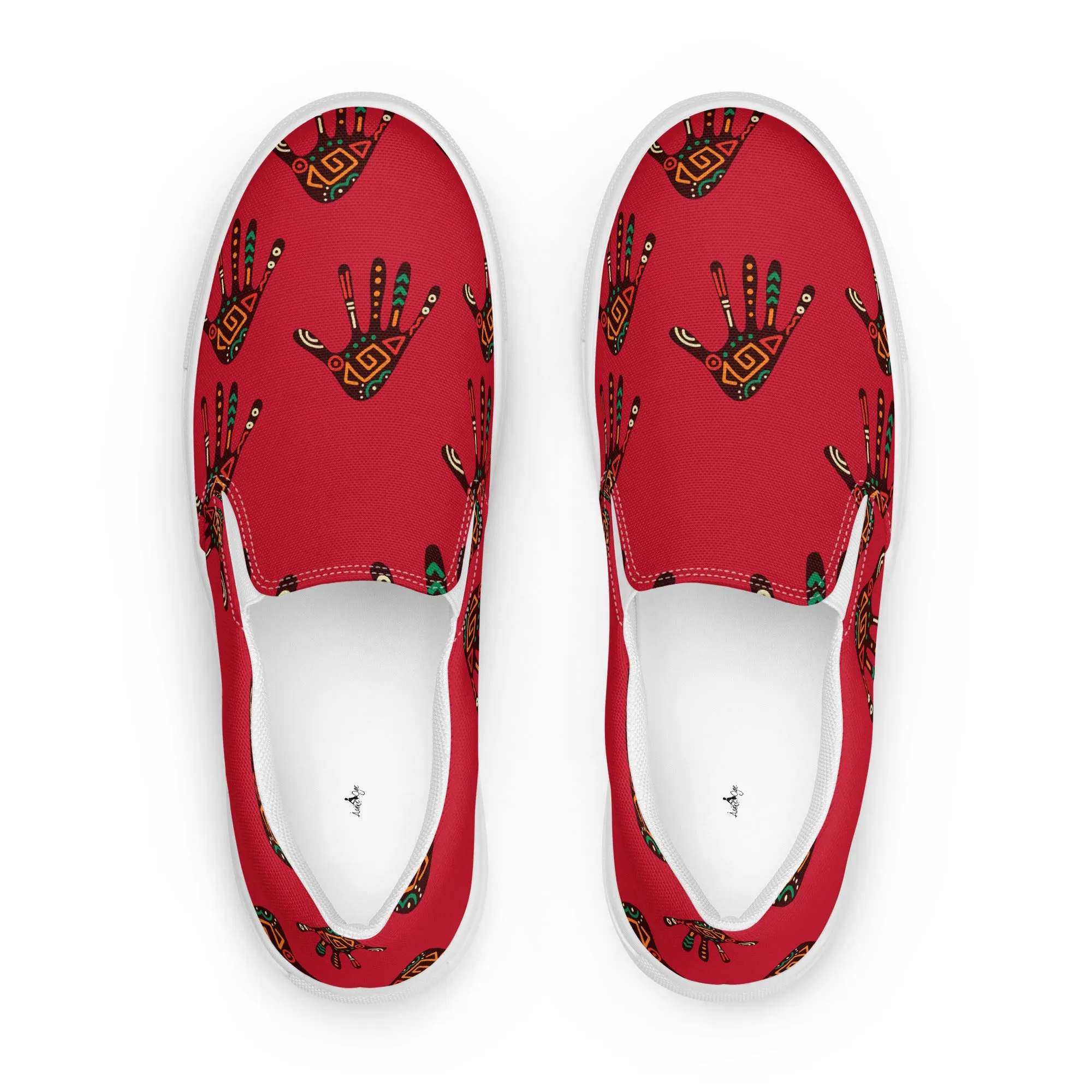 Duro Crimson Tribal Palm Print Men’s Slip-On Canvas Shoes