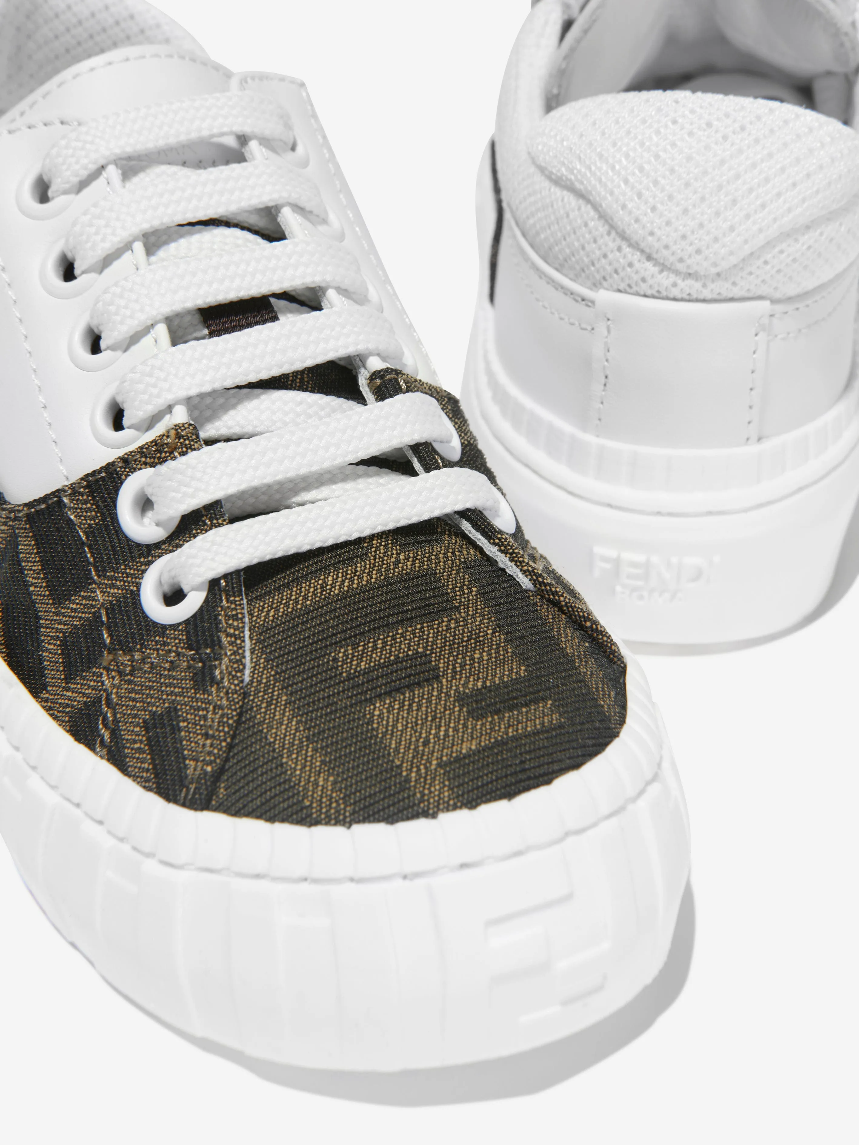 Fendi Unisex Leather And Canvas Logo Trainers