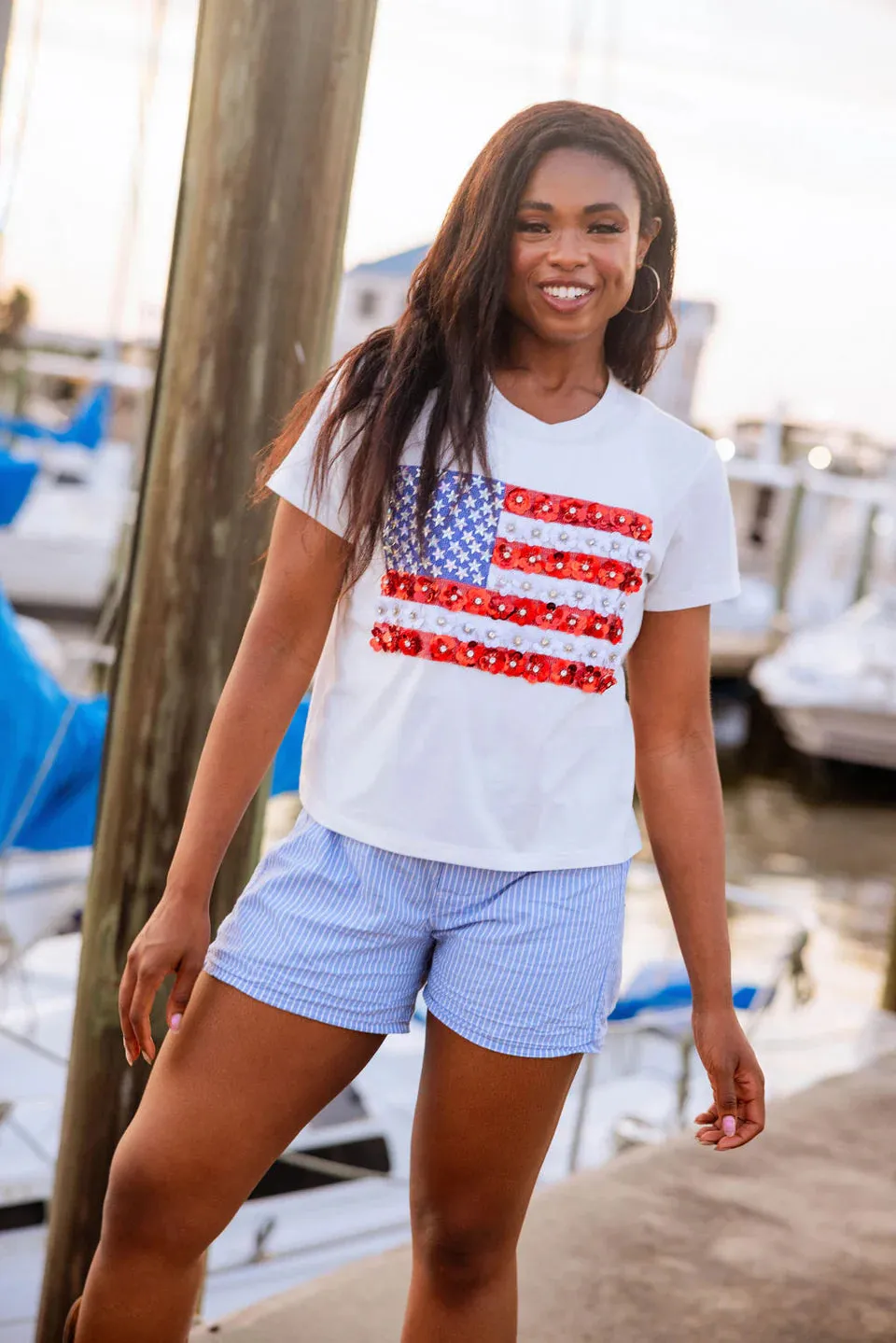 Flower American Flag Tee - White [Queen of Sparkles]