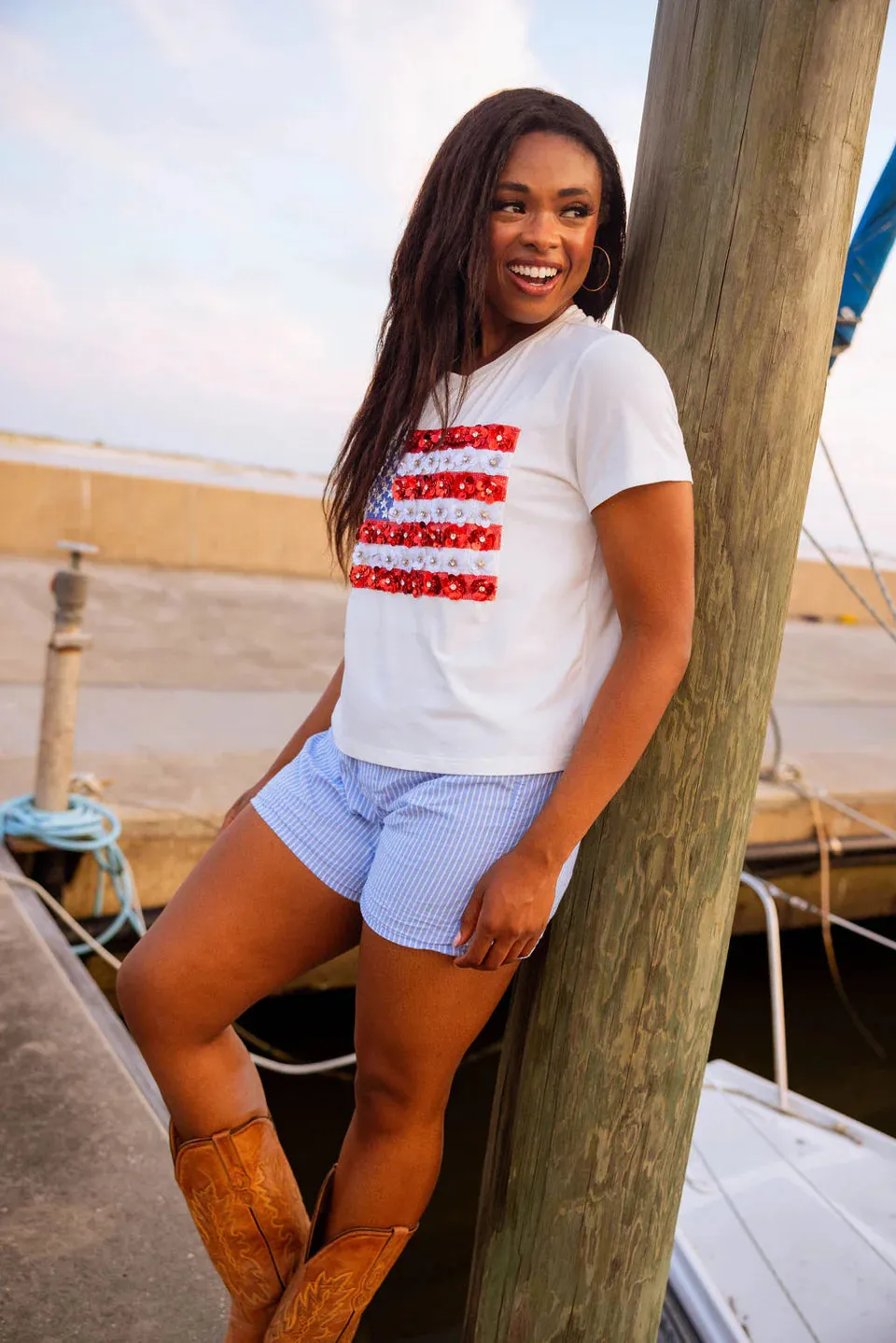 Flower American Flag Tee - White [Queen of Sparkles]