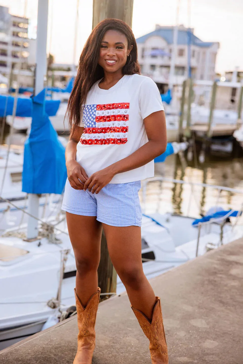 Flower American Flag Tee - White [Queen of Sparkles]