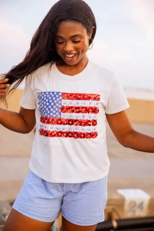 Flower American Flag Tee - White [Queen of Sparkles]