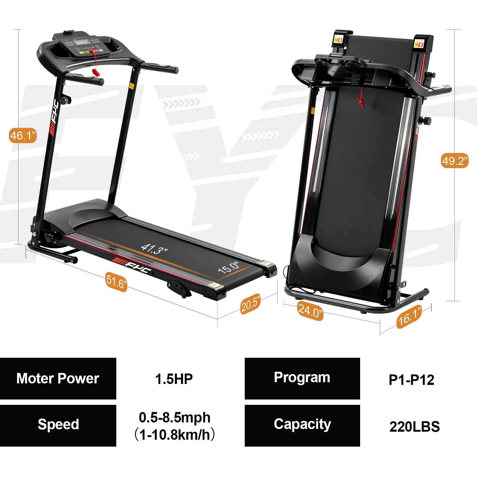 Folding Treadmills for Home with Bluetooth and Incline; Portable Running Machine Electric Compact Treadmills Foldable for Exercise Home Gym Fitness Walking Jogging