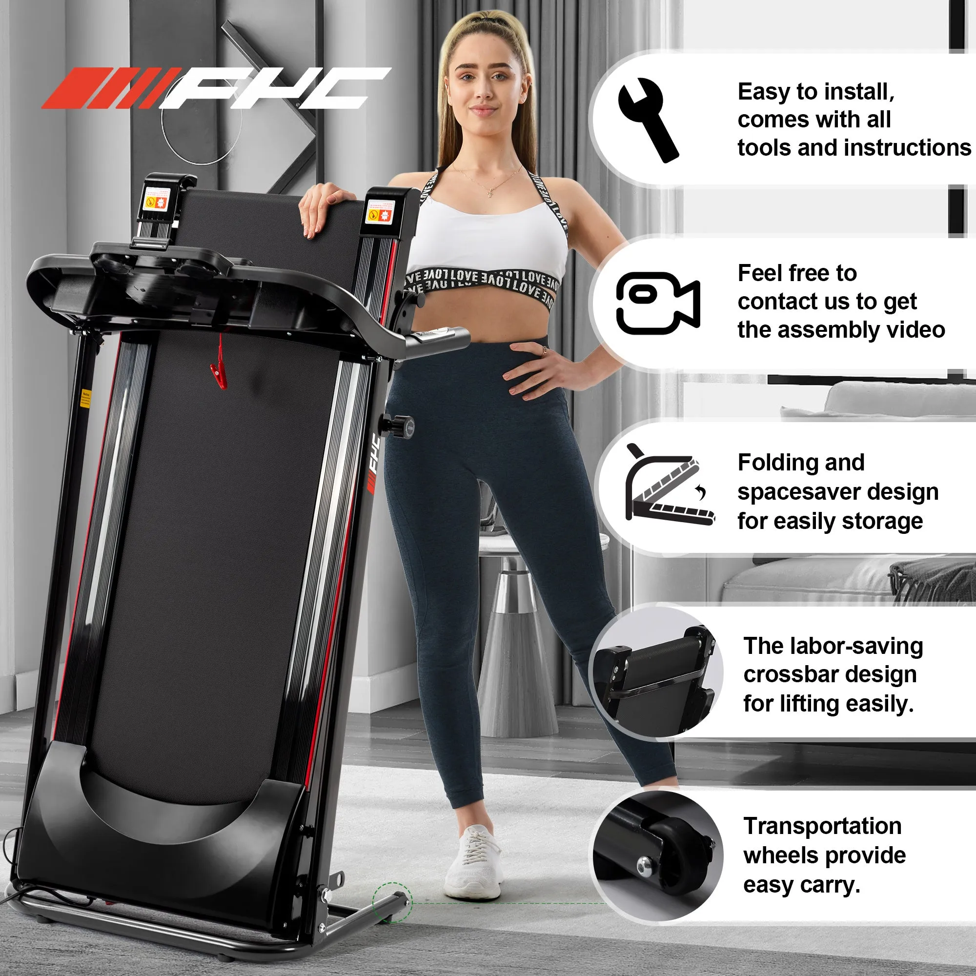 Folding Treadmills for Home with Bluetooth and Incline; Portable Running Machine Electric Compact Treadmills Foldable for Exercise Home Gym Fitness Walking Jogging