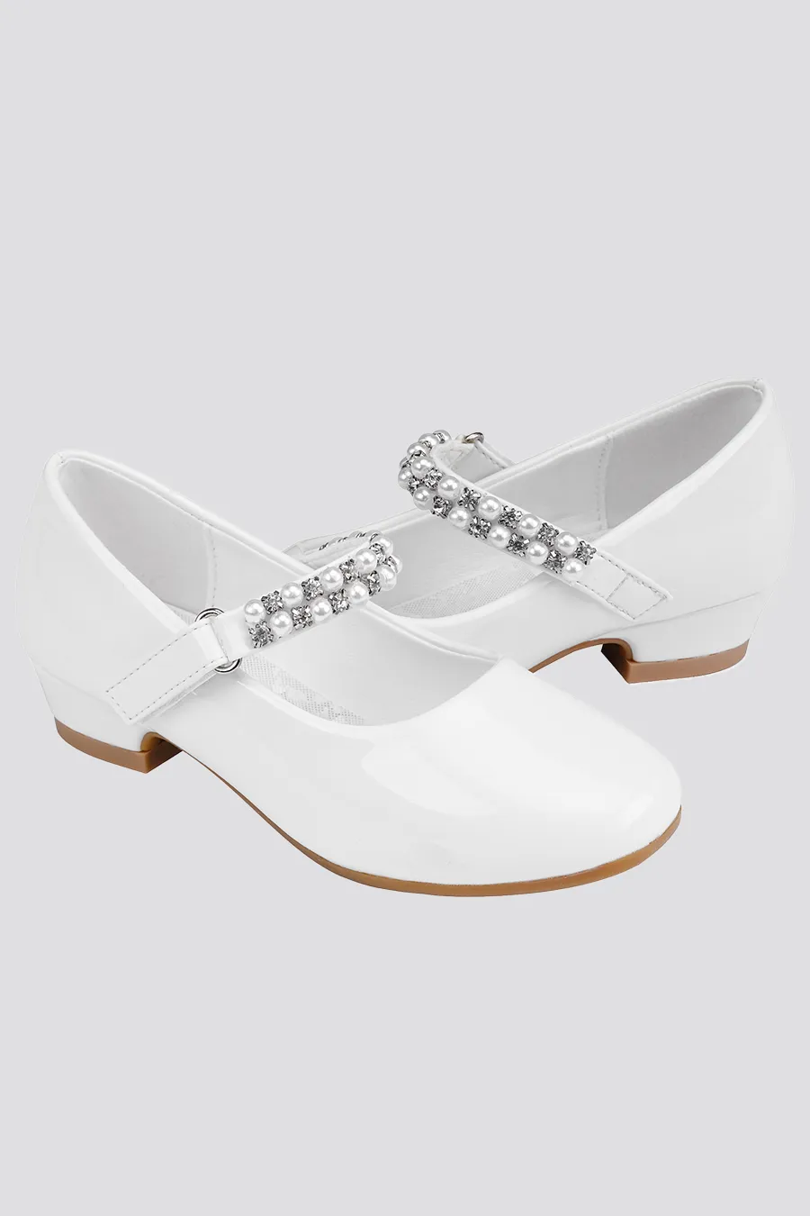 Girls Pearl and diamond strap Low Heel Mary Jane Dress Shoes