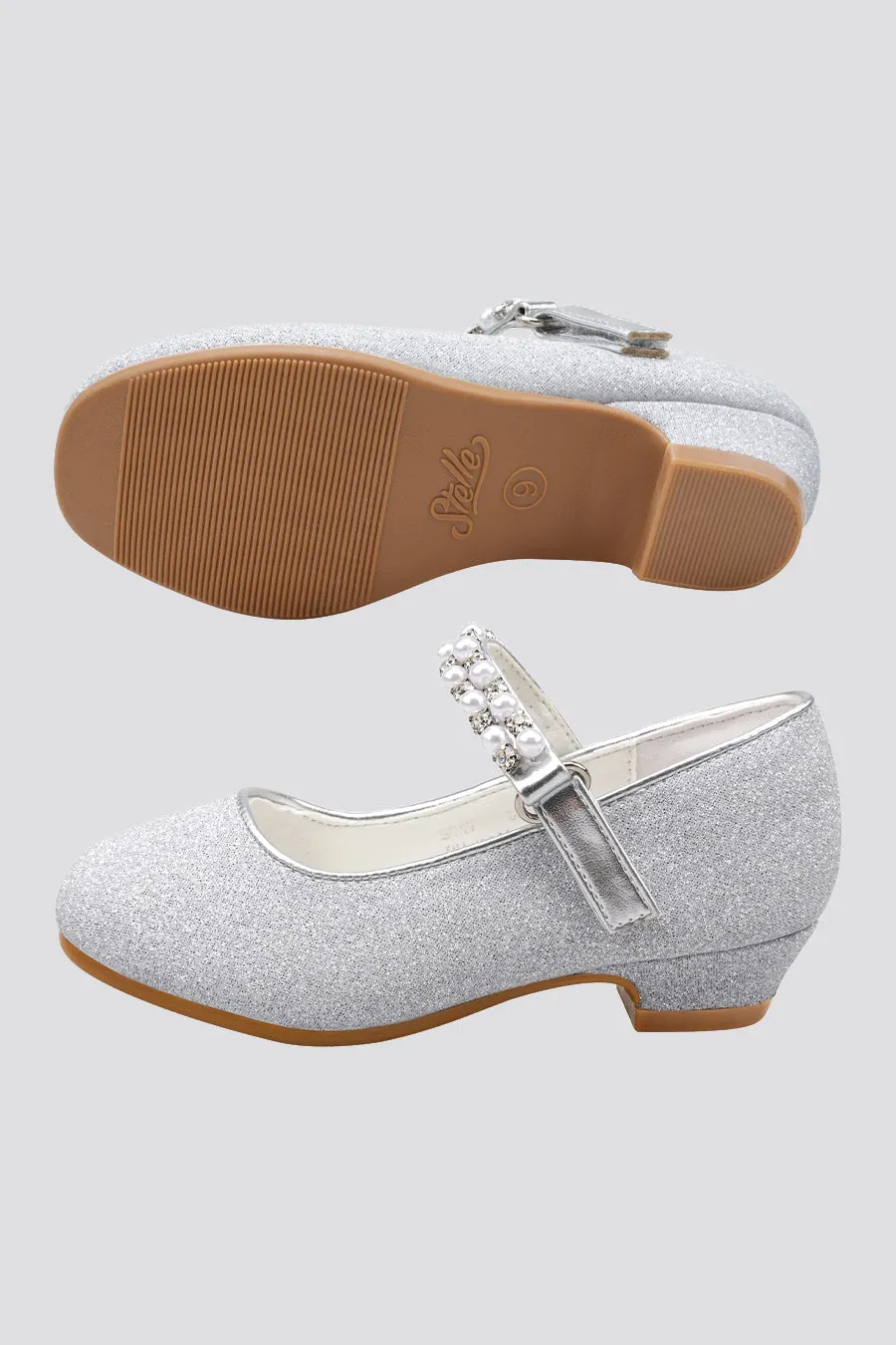 Girls Pearl and diamond strap Low Heel Mary Jane Dress Shoes