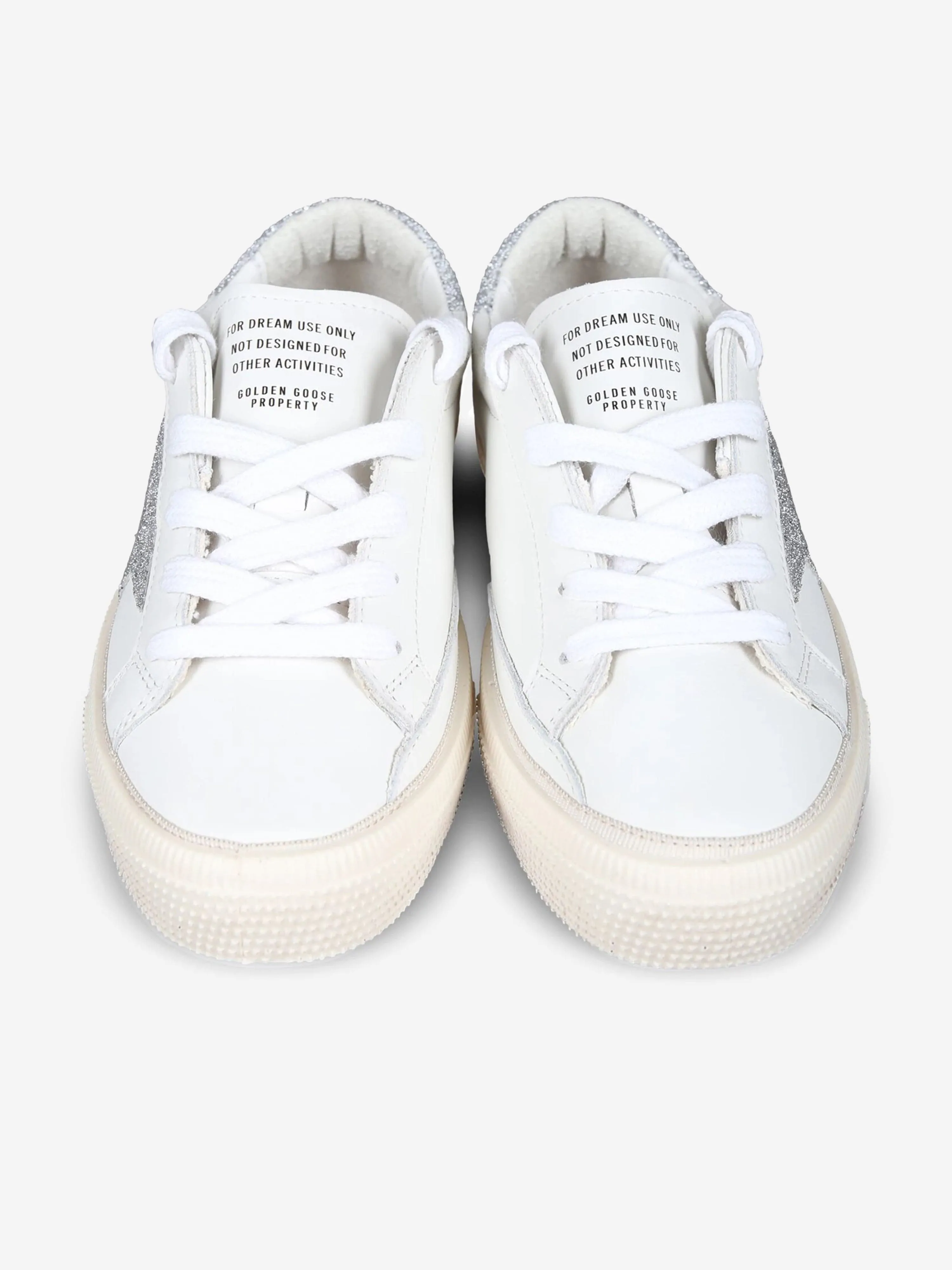 Golden Goose Girls Leather Crystal Star May Trainers in White