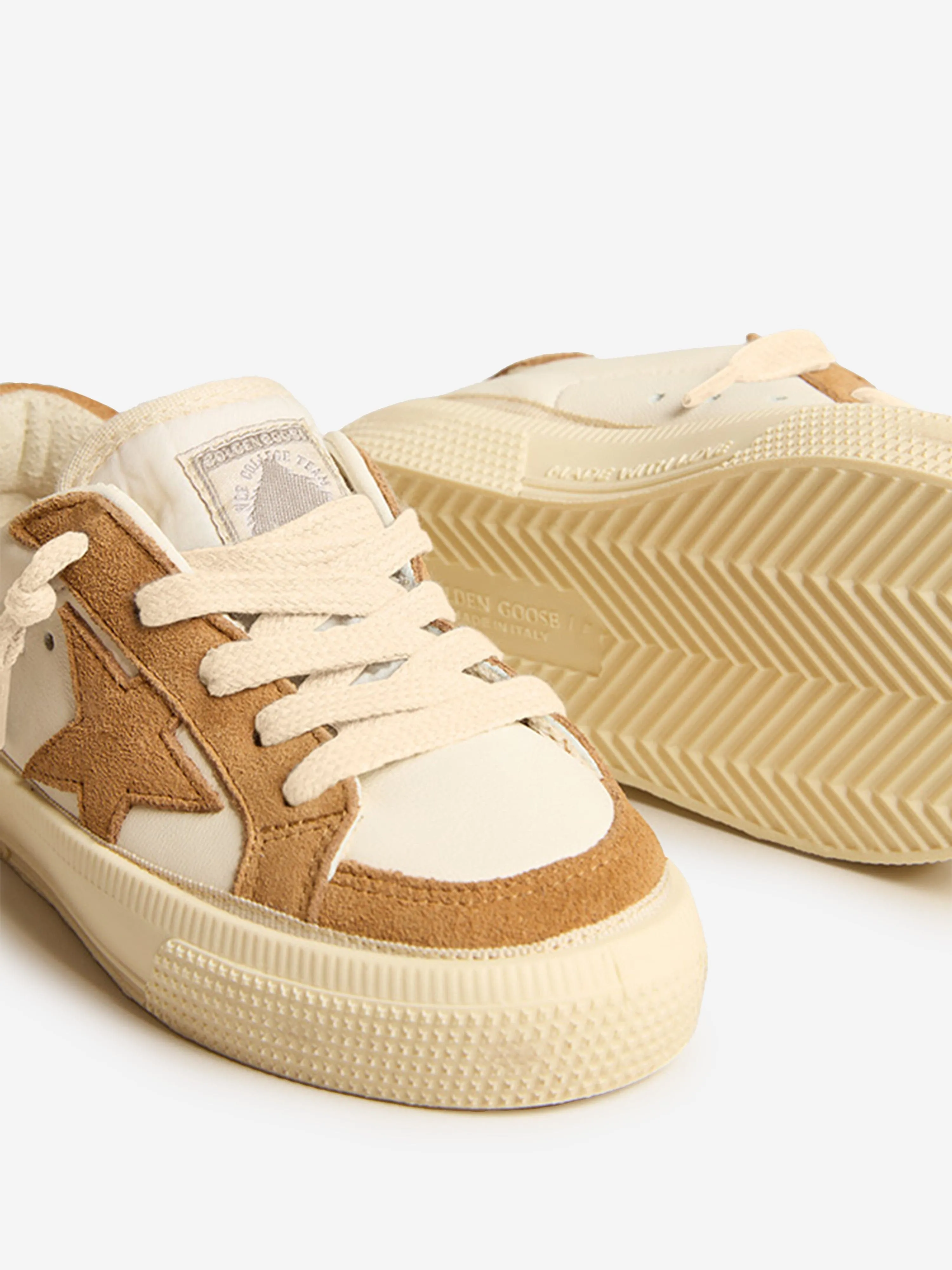 Golden Goose Kids May Suede Toe And Heel Trainers in Cream