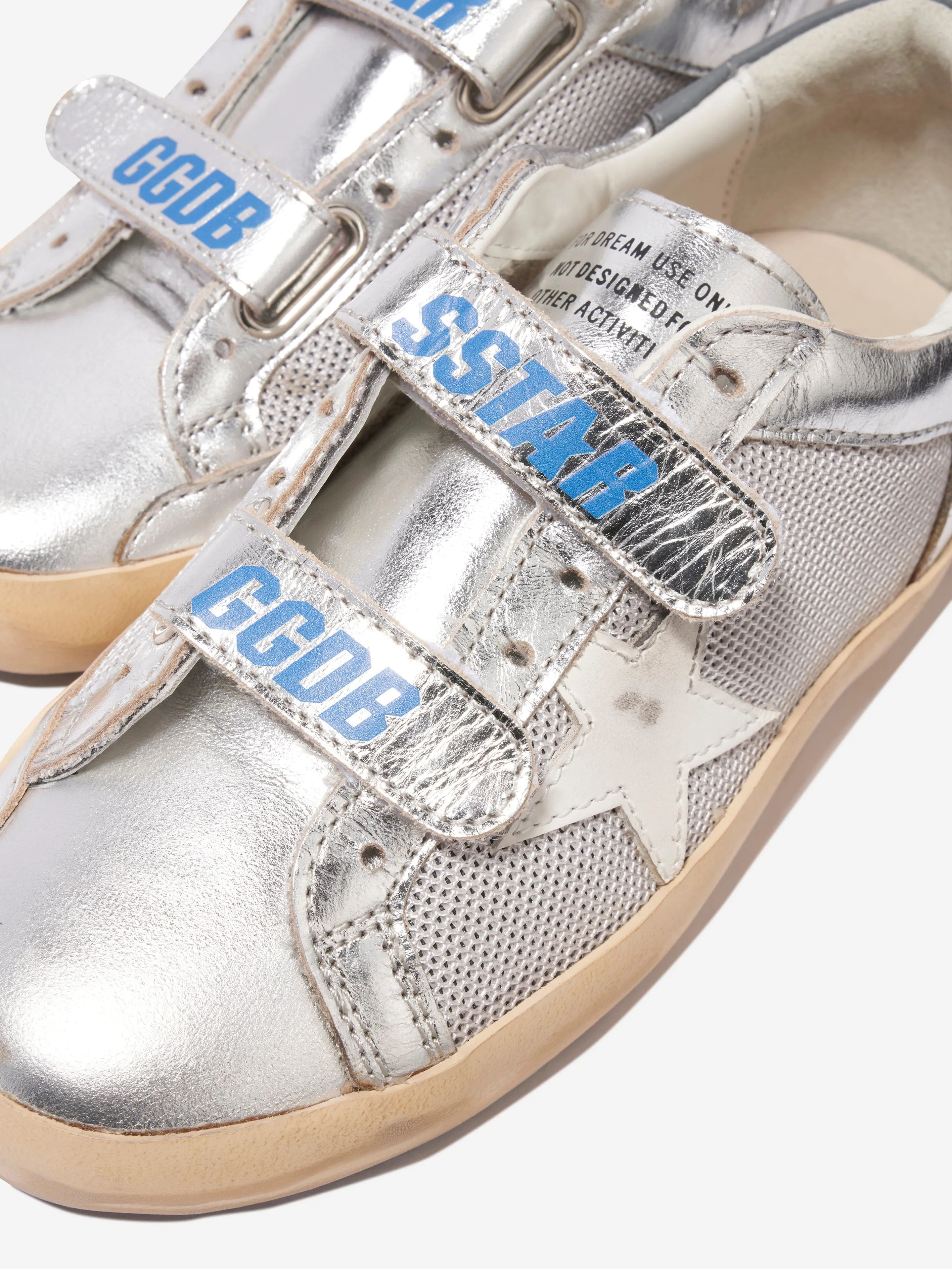 Golden Goose Kids Old School Leather And Net Star Trainers in Silver