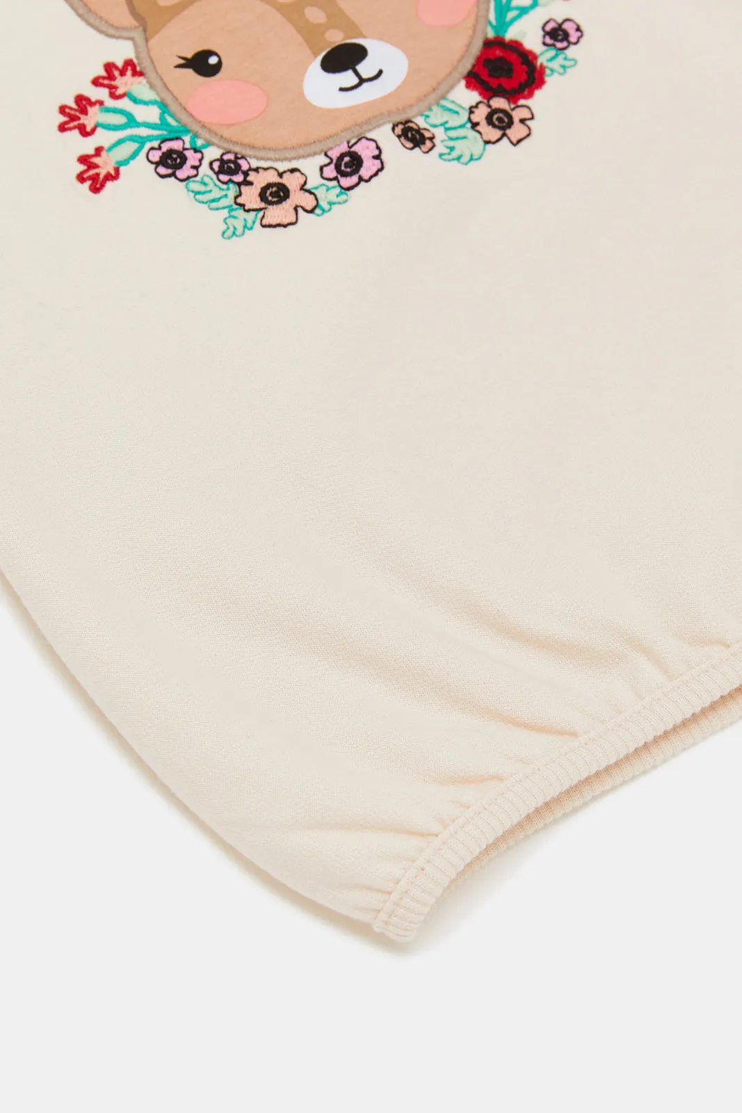 Infant Girls Beige Deer Embroidered Sweatshirt