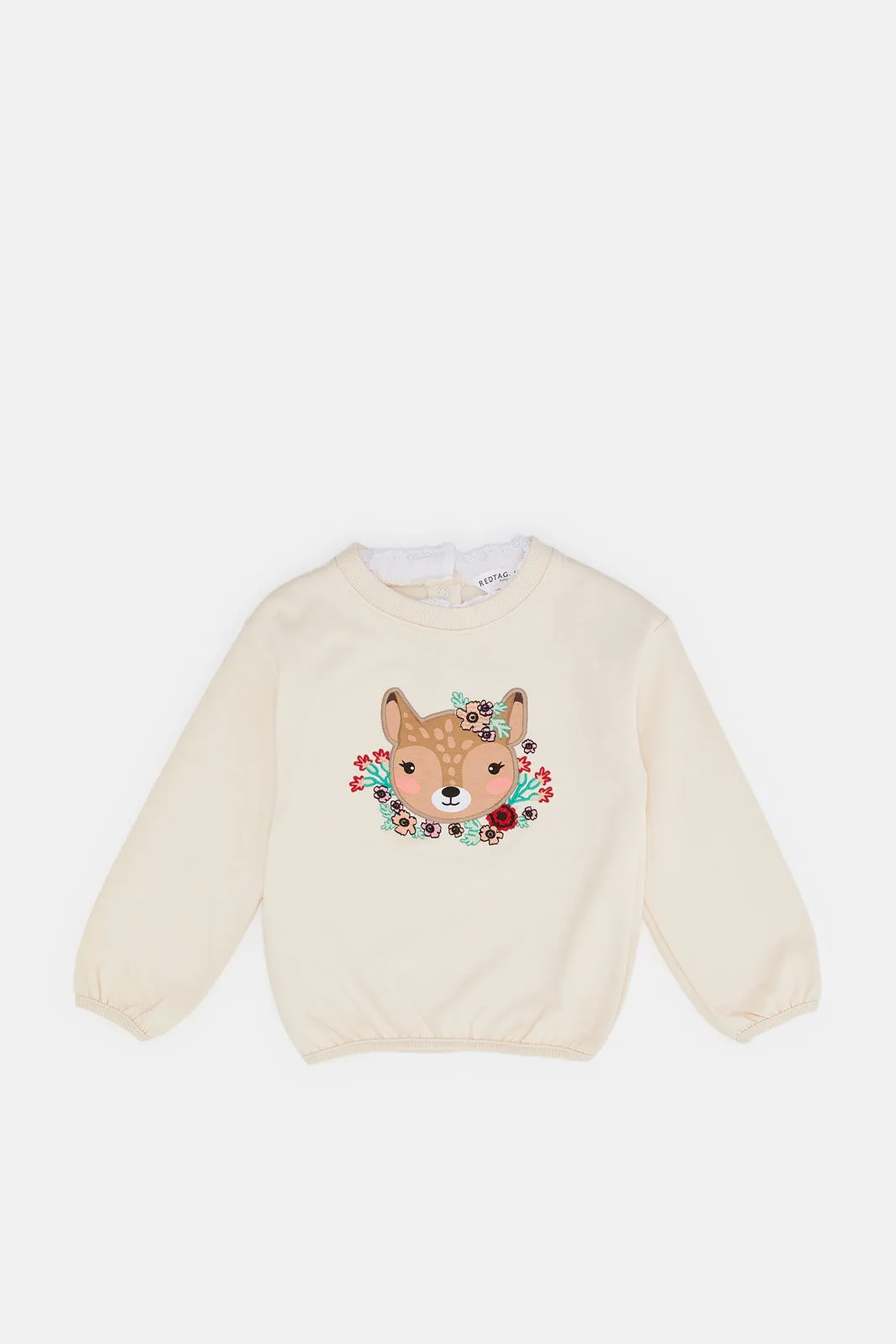 Infant Girls Beige Deer Embroidered Sweatshirt