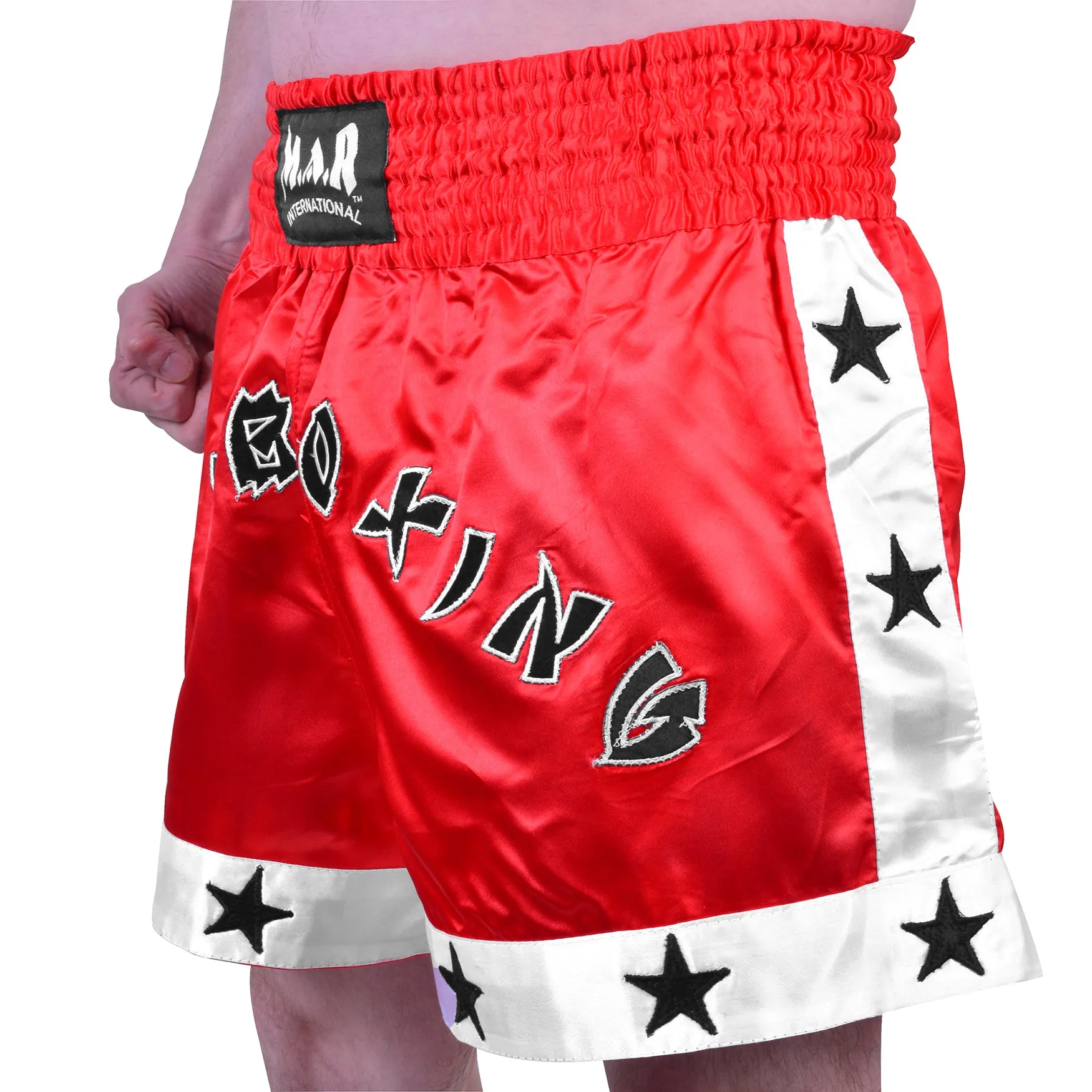 MAR-091E | Red Kickboxing & Thai Boxing Shorts w/ Stars