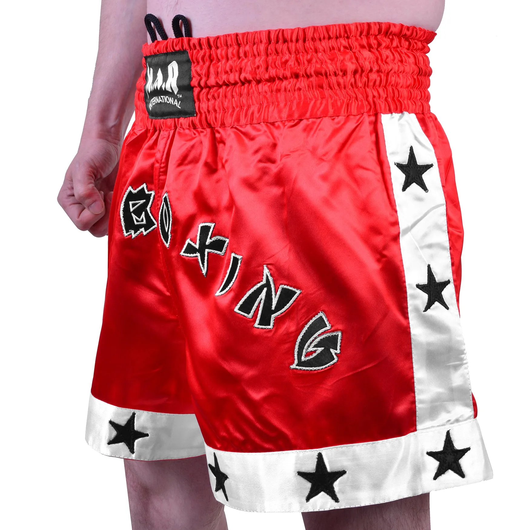 MAR-091E | Red Kickboxing & Thai Boxing Shorts w/ Stars