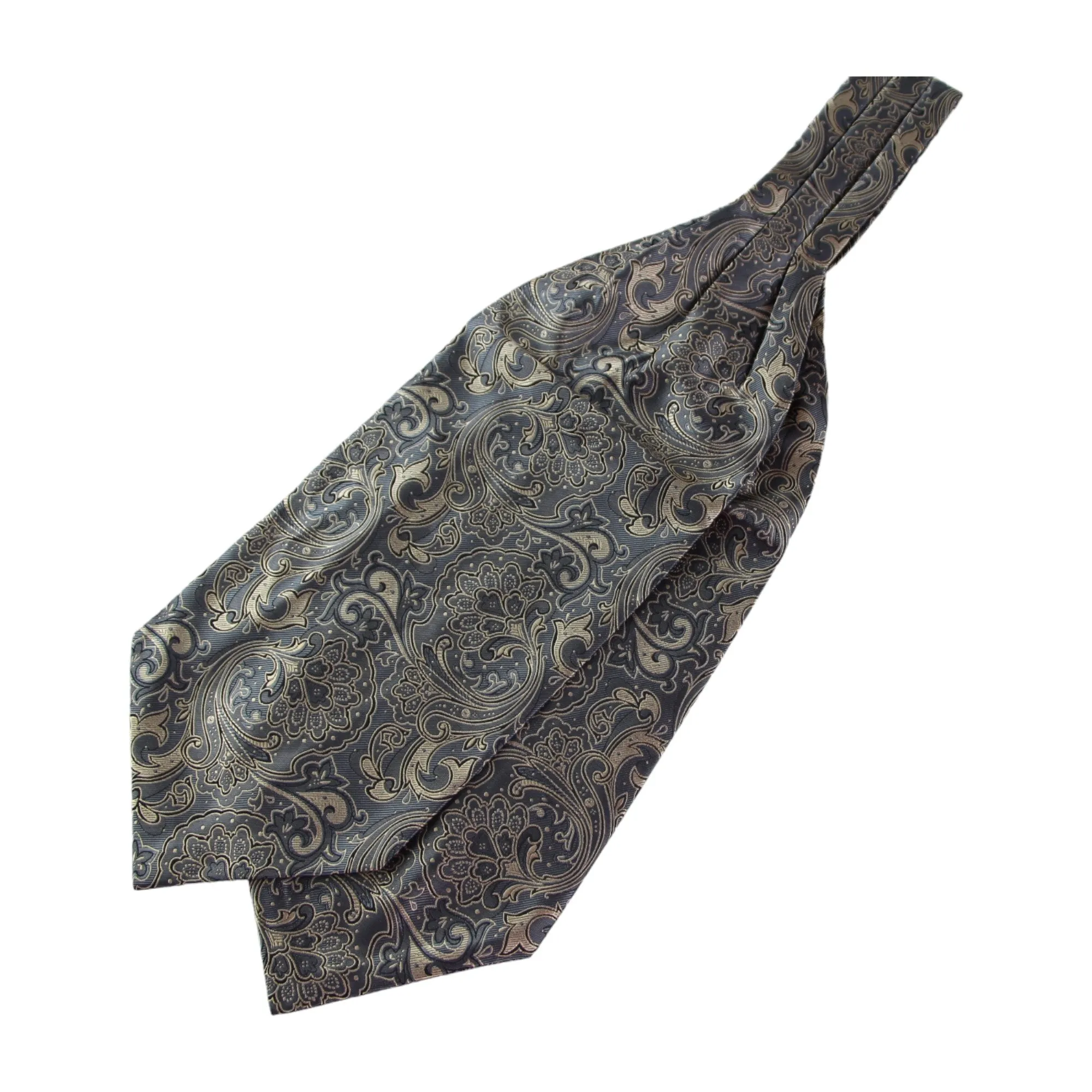 Mens Grey & Champagne Paisley Cravat