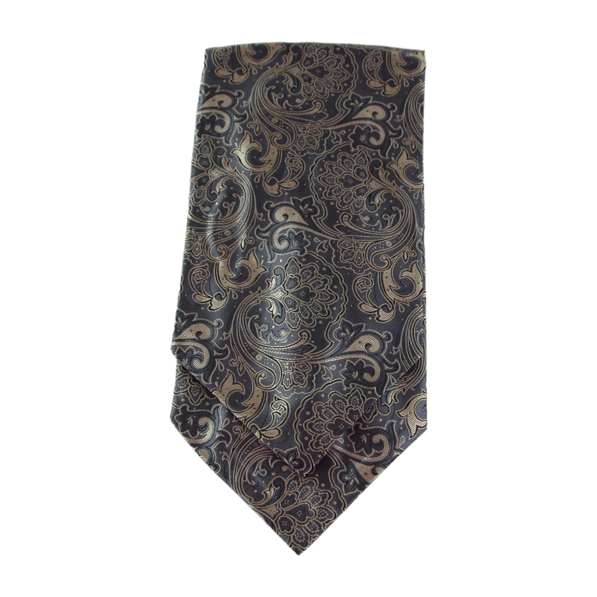 Mens Grey & Champagne Paisley Cravat