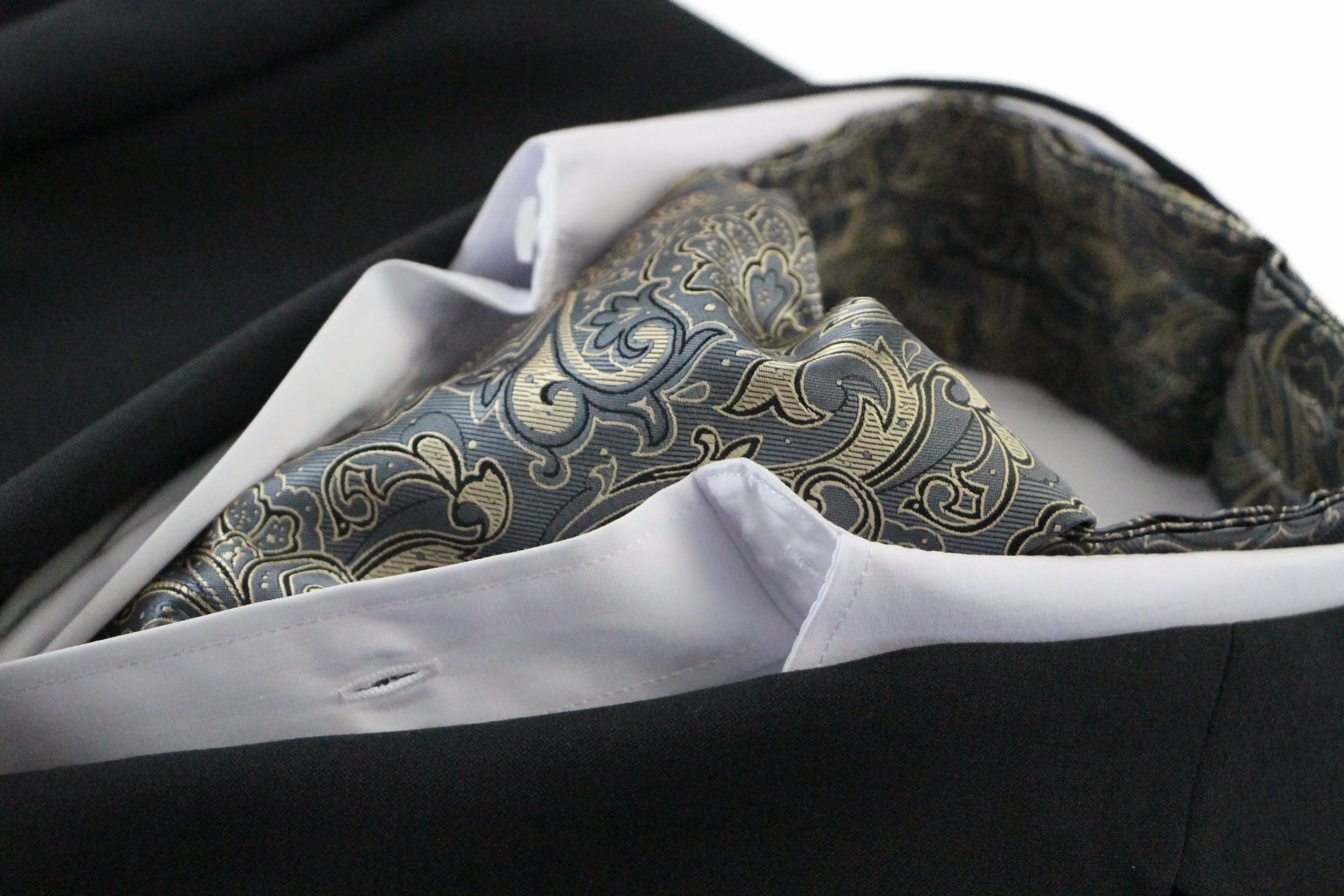 Mens Grey & Champagne Paisley Cravat