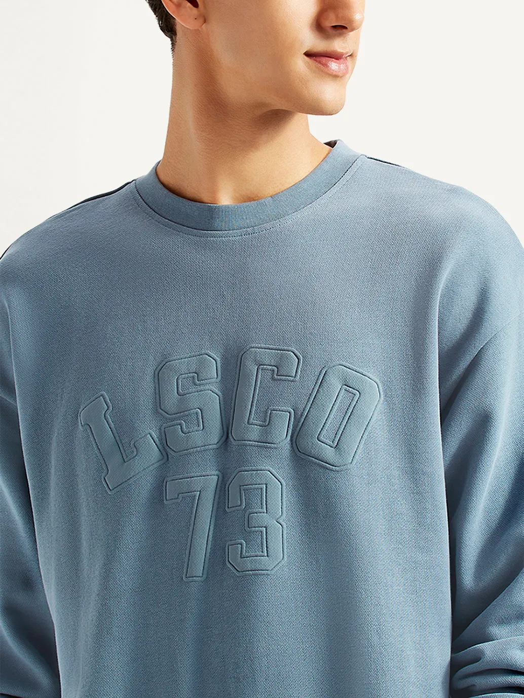 Men's Typographic Blue Crew Neck Sweatshirt